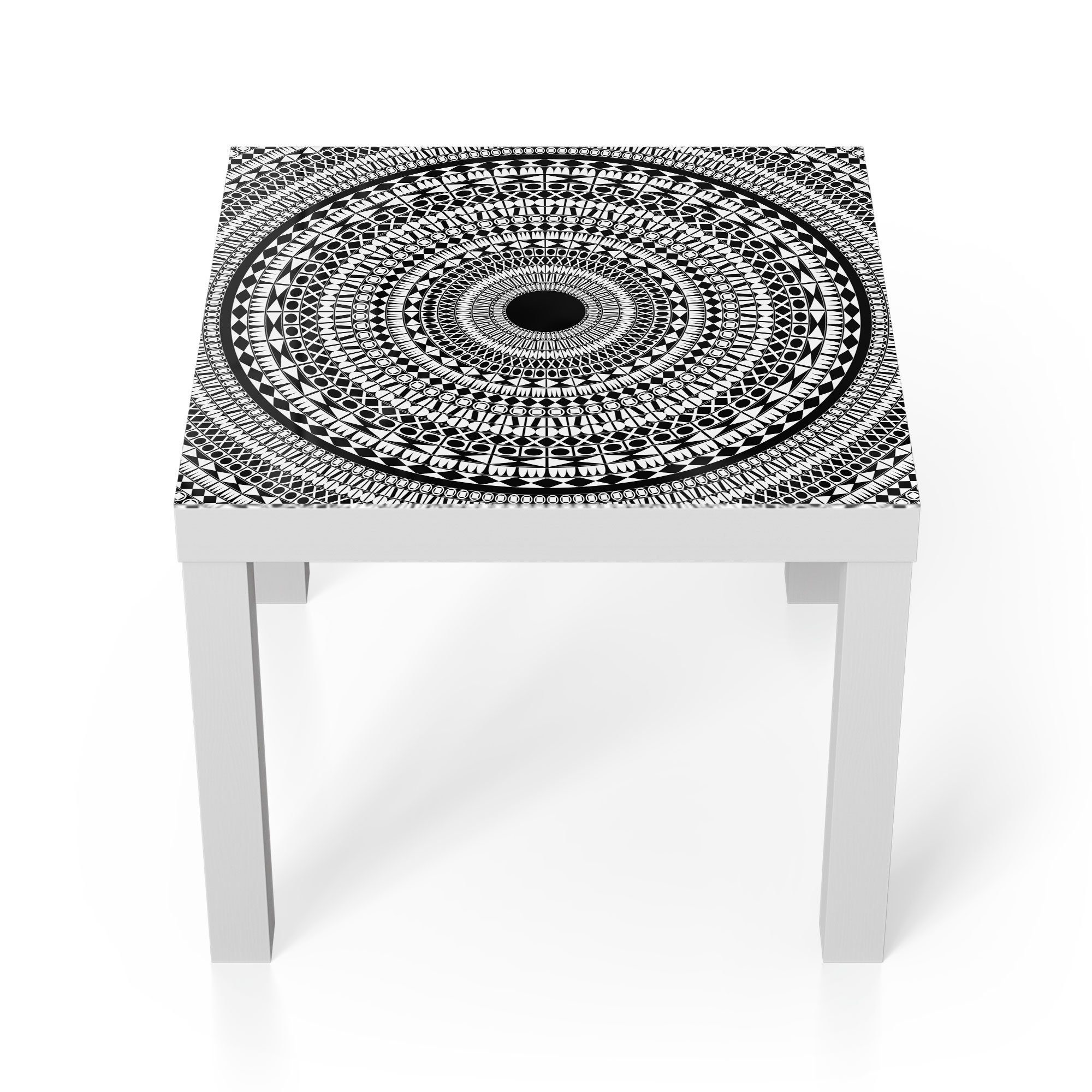 DEQORI Couchtisch 'Kreisförmiges Mandala', Glas Beistelltisch Glastisch modern Weiß