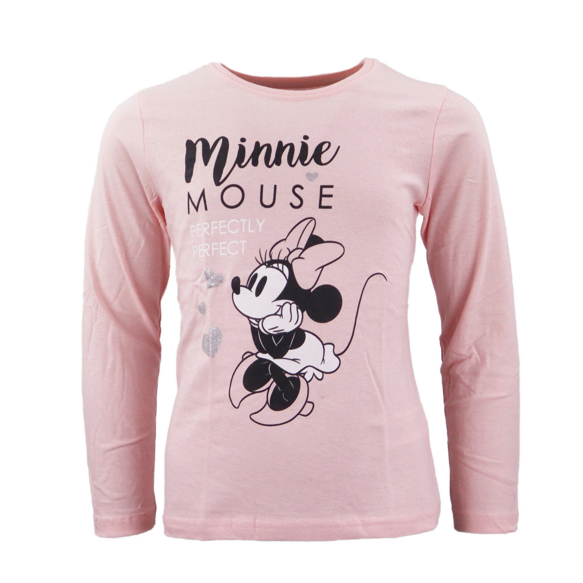 Minnie Minnie bis Maus 128, Disney Rosa Gr. Langarmshirt Shirt 98 Baumwolle 100% Mädchen Kinder Mouse