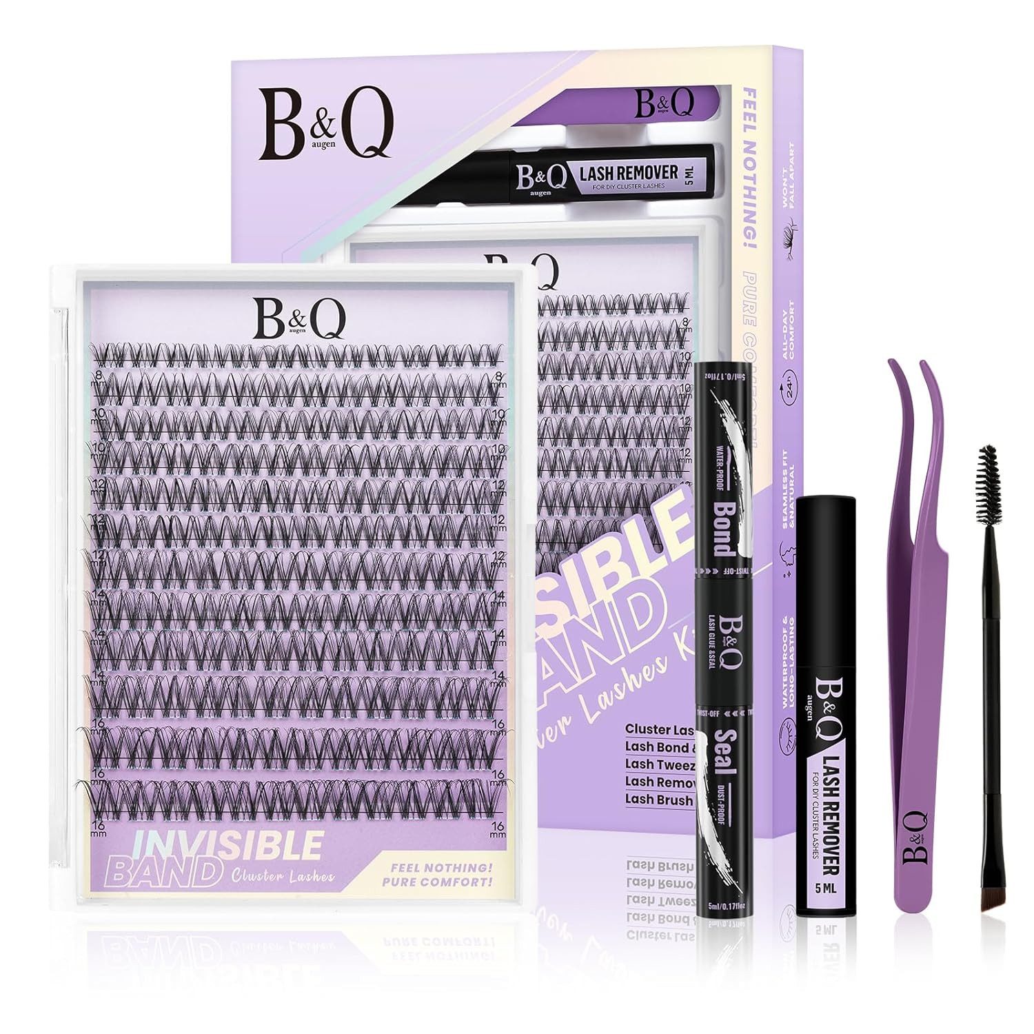 B&Q Einzelwimpern Lashes Extension Set 144PCS Venus Lash Clusters, Starter-Set, 8–16 mm MIX, Unsichtbares Band, Wispy & Natürlich