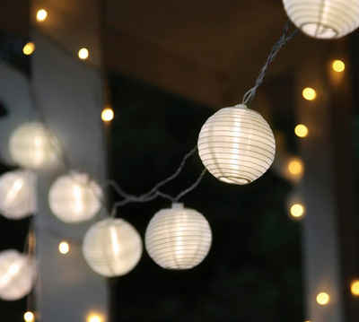 STAR TRADING LED-Lichterkette »LED Lichterkette 10 weiße Lampions mit warmweißen LED - 4,5m - inkl. Trafo - 10m Kabel«, 10-flammig