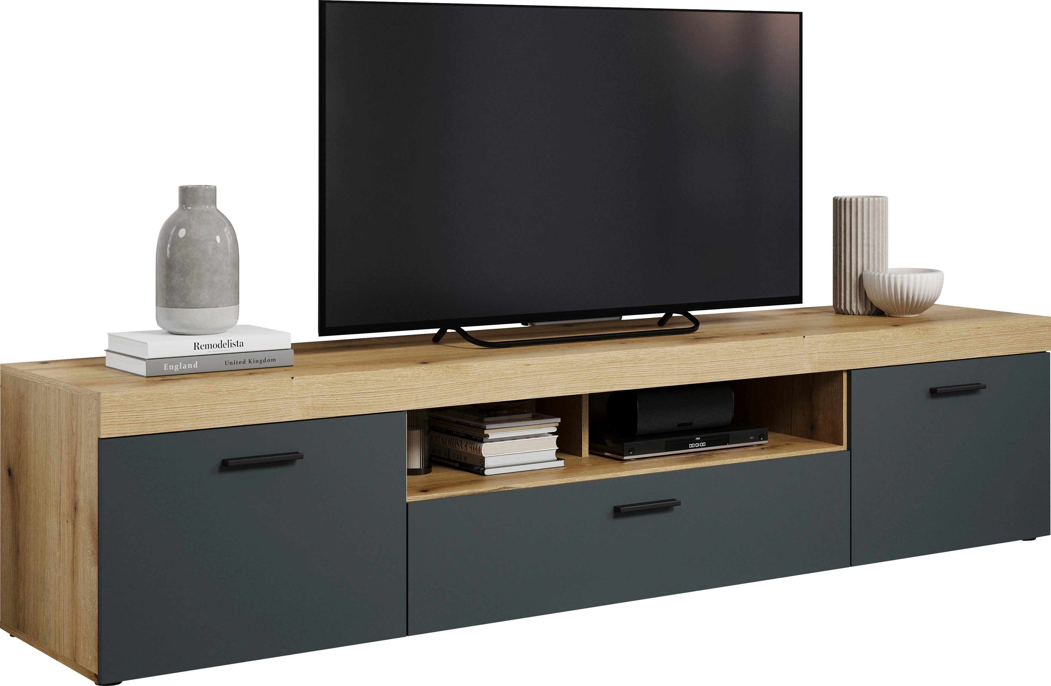 Home affaire Lowboard Tyler TV-Kommode (Packung, 1 St), TV-Lowboard, Hirnholzapplikationen, Breite 230 cm