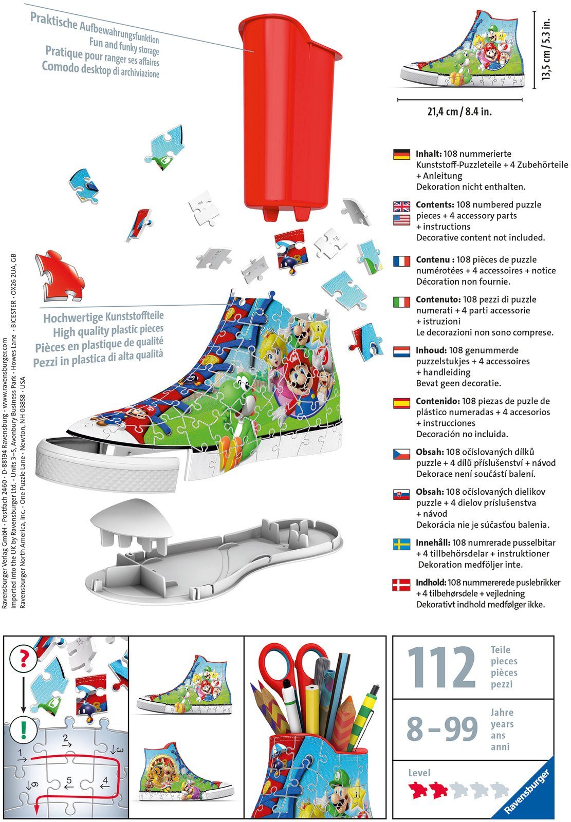 Ravensburger 3D-Puzzle Sneaker Super Mario, 108 Puzzleteile, Made in Europe