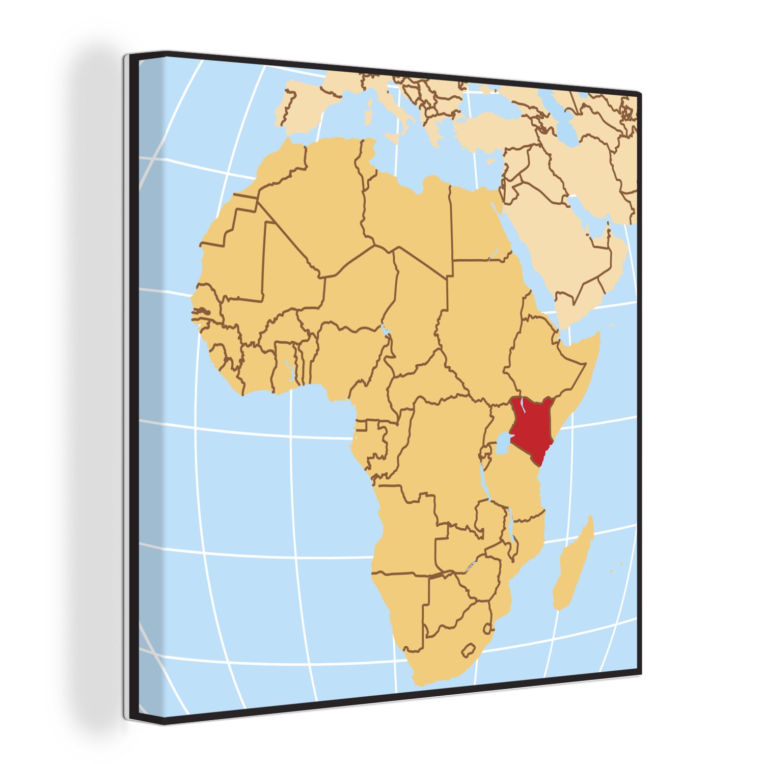 OneMillionCanvasses® Leinwandbild Illustration von Kenia auf der afrikanischen Landkarte, (1 St), Leinwand Bilder für Wohnzimmer Schlafzimmer