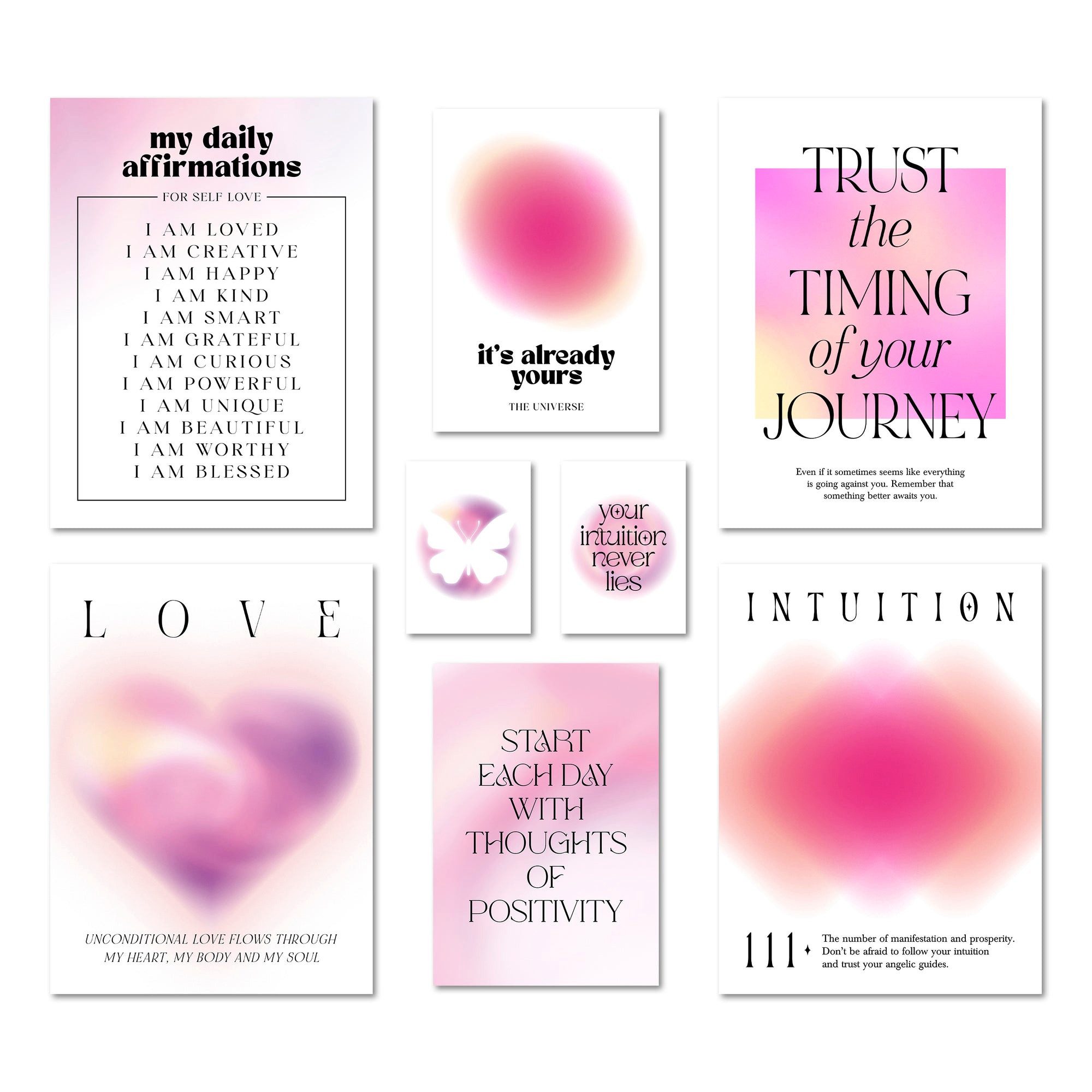 ARTFAVES Bilder-Collage Poster Set - Aura Self Love - Deko Wandbilder pink, rosa, achtsamkeit, (Wandbilder modern, 8 St)