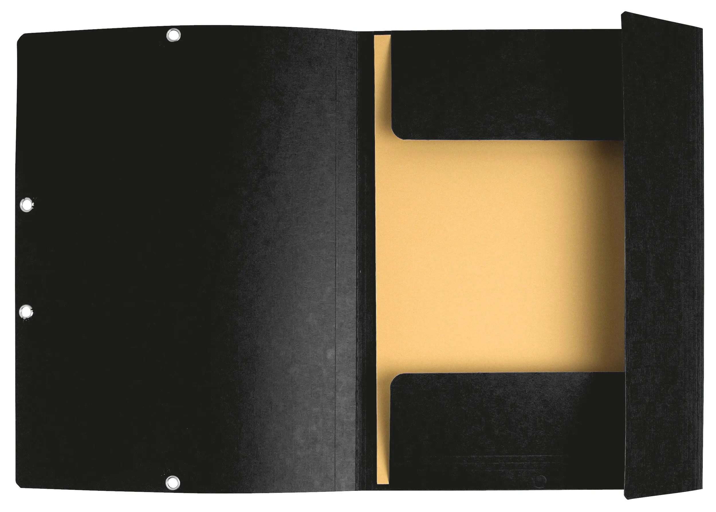 EXACOMPTA Organisationsmappe 25x Sammelmappe + Gummizug 3 Klappen Karton 355g/m2 A4 Schwarz 55401E, Sammelmappen 3 Klappen