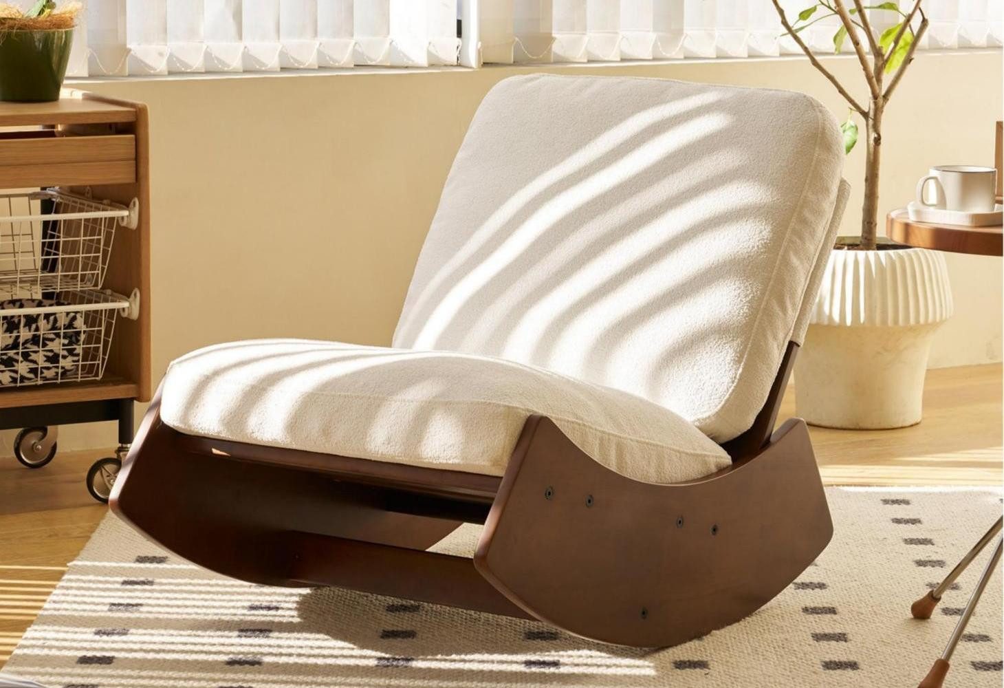 LVHOM Schaukelstuhl Relaxsessel ohne Armlehnen, gepolstertem Kissen, Massivholzrahmen (Chenille/Cord, ergonomische Rückenlehne, robust und langlebig, bis zu 150kg, pflegeleicht, einfach zu montieren), für Wohnzimmer,Arbeitszimmer,Schlafzimmer,Freizeitbereiche und Balkone