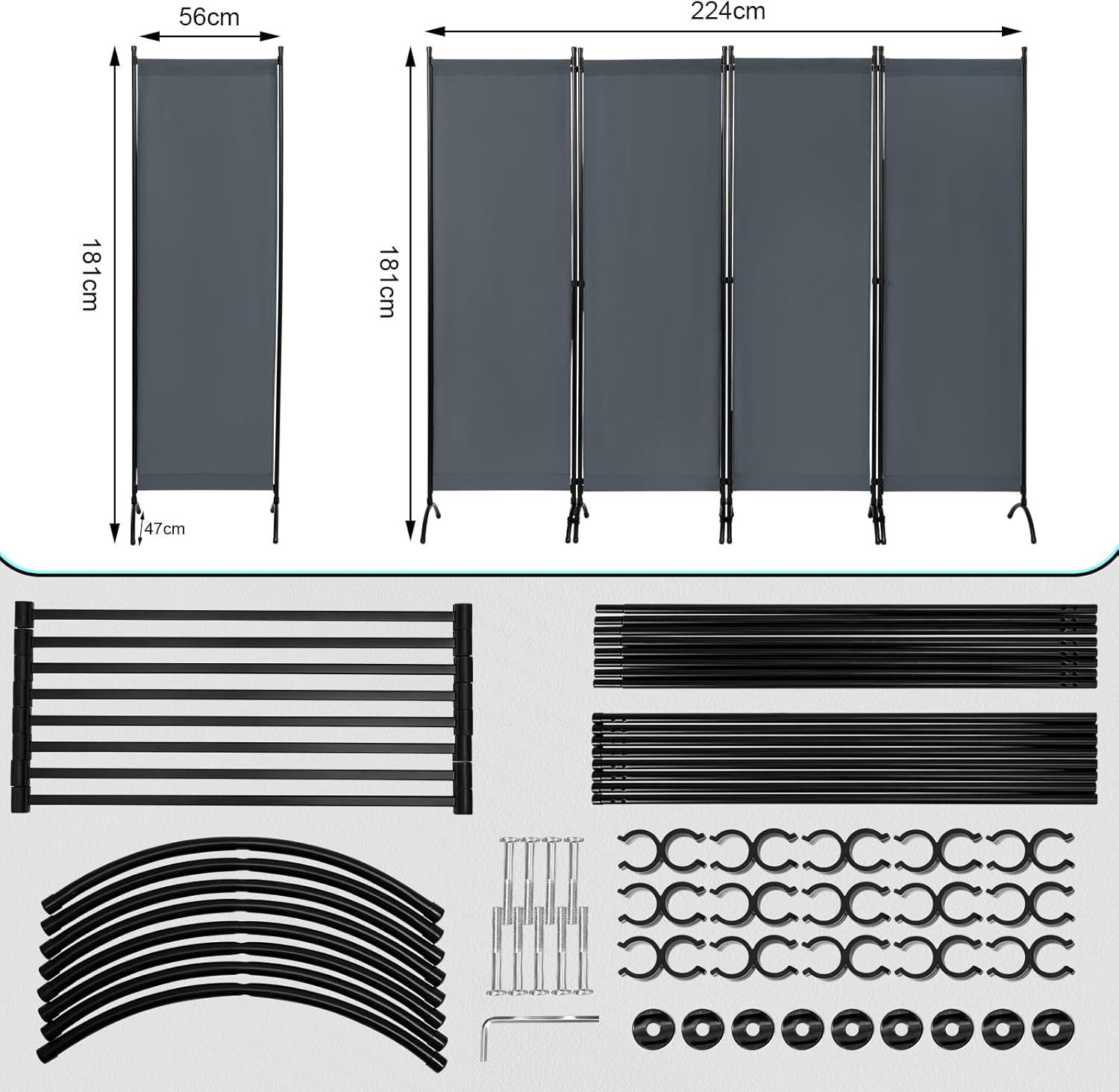 Woltu Paravent, Raumteiler 4-teilig 224x182 cm, Trennwand klappbar, innen outdoor