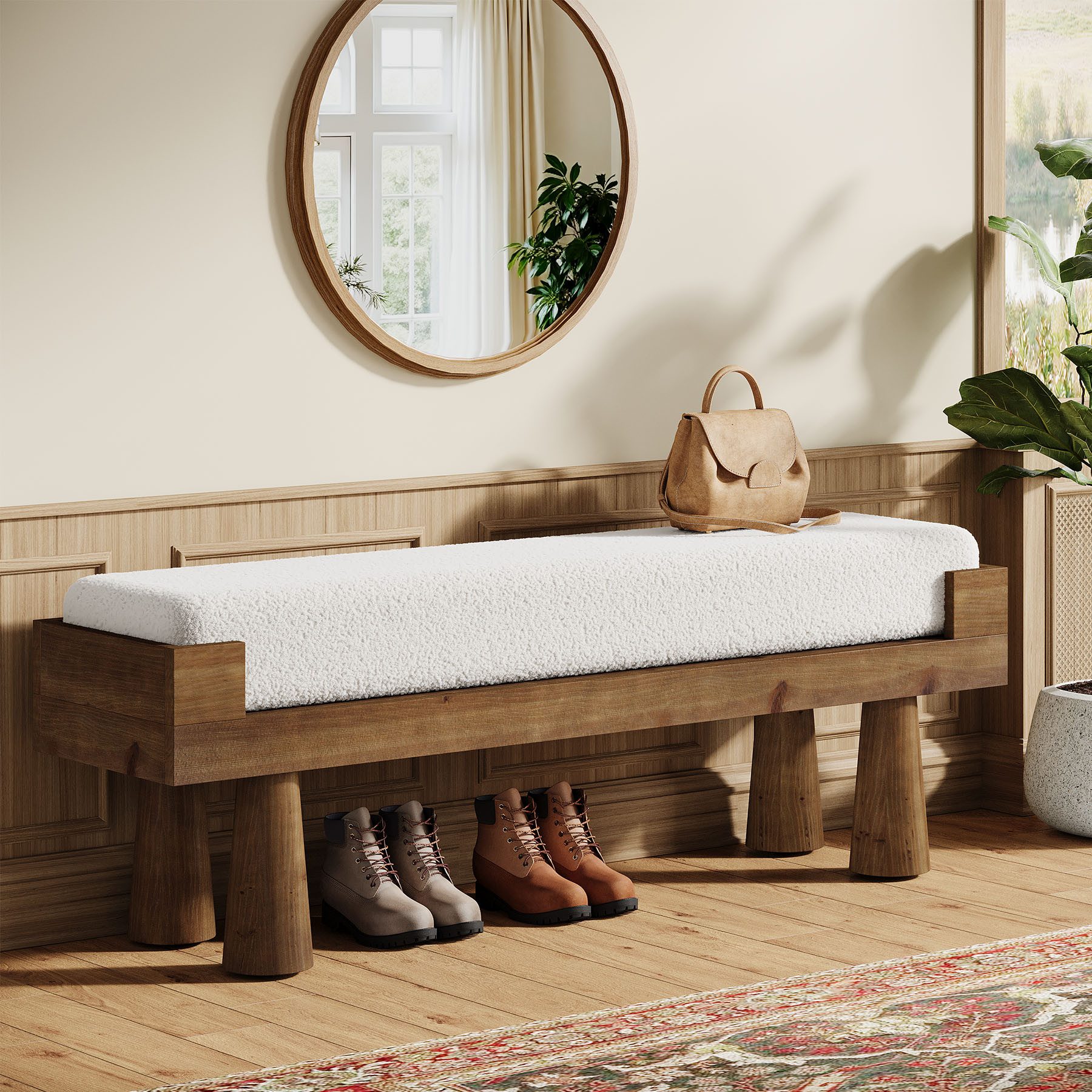 Tribesigns Schuhbank 120 cm Gepolsterte Sitzbänke, Massivholzbank mit Massivholzbeinen (Bettbank für Schlafzimmer, für Wohnzimmer, Garderobe, Flur)