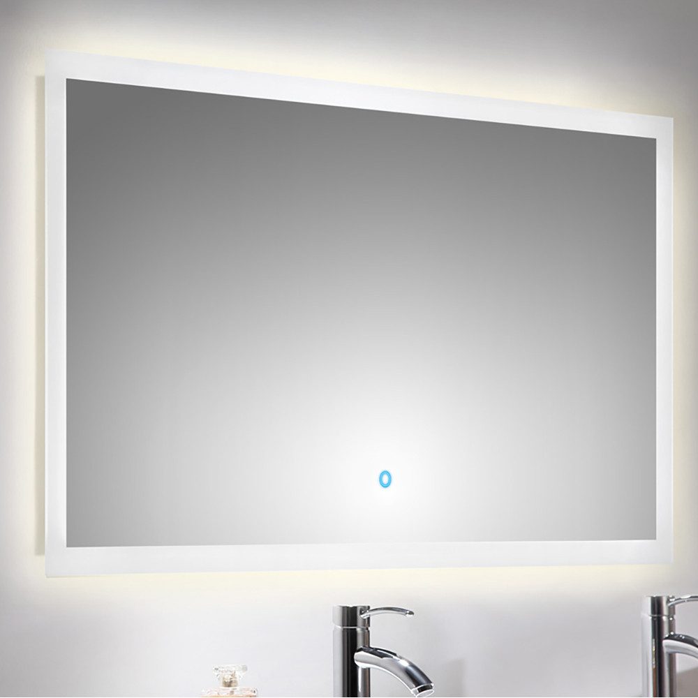 Lomadox Badmöbel-Set LIVIGNO-02, (Spar-Set, 6-St., LED-Spiegel Waschtisch Hochschrank Hängeschränke), in weiß Hochglanz mit LED-Beleuchtung