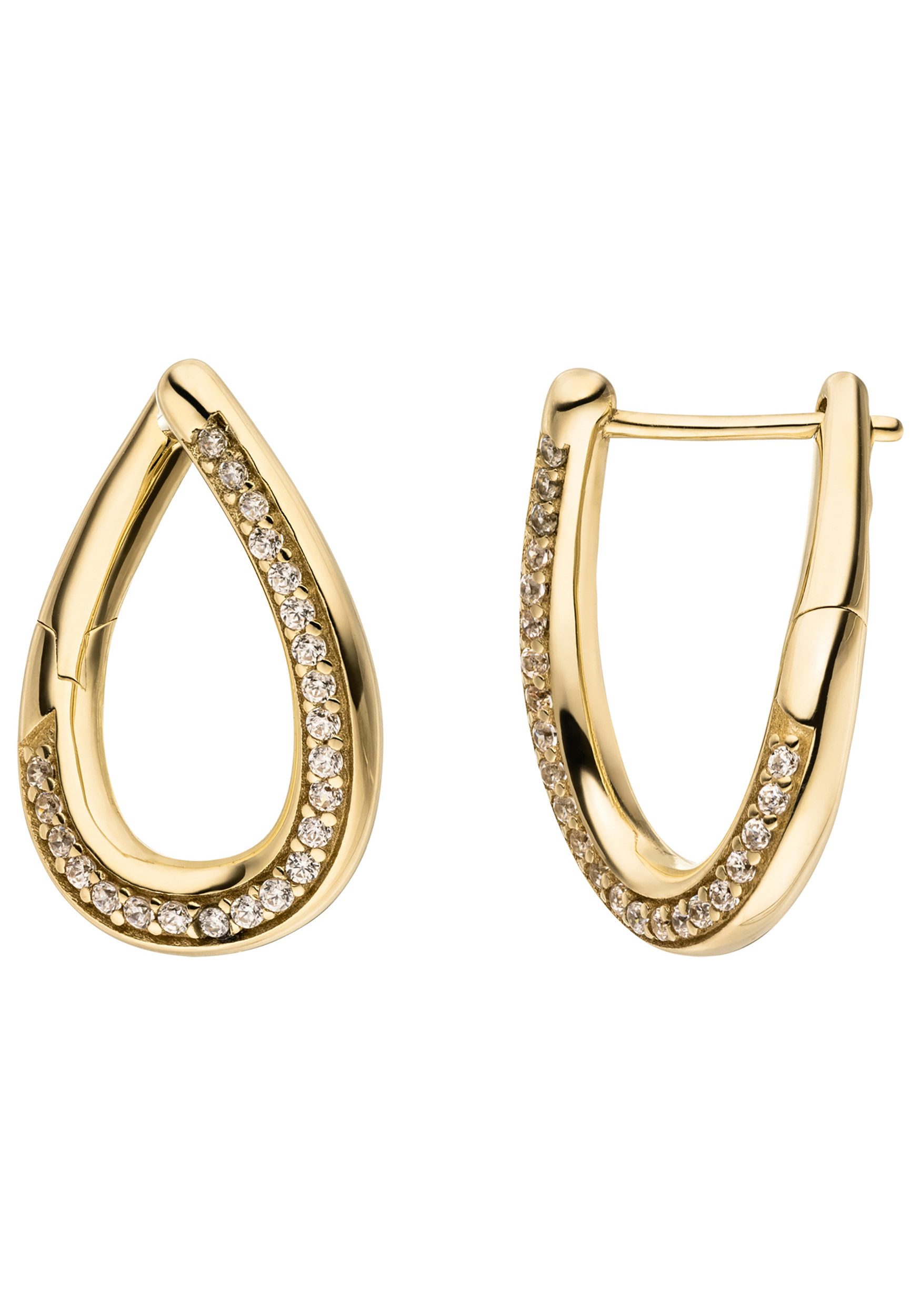 JOBO Paar Creolen Ohrringe Tropfen 19 mm, 8 Karat 333 Gold mit 46 Zirkonia