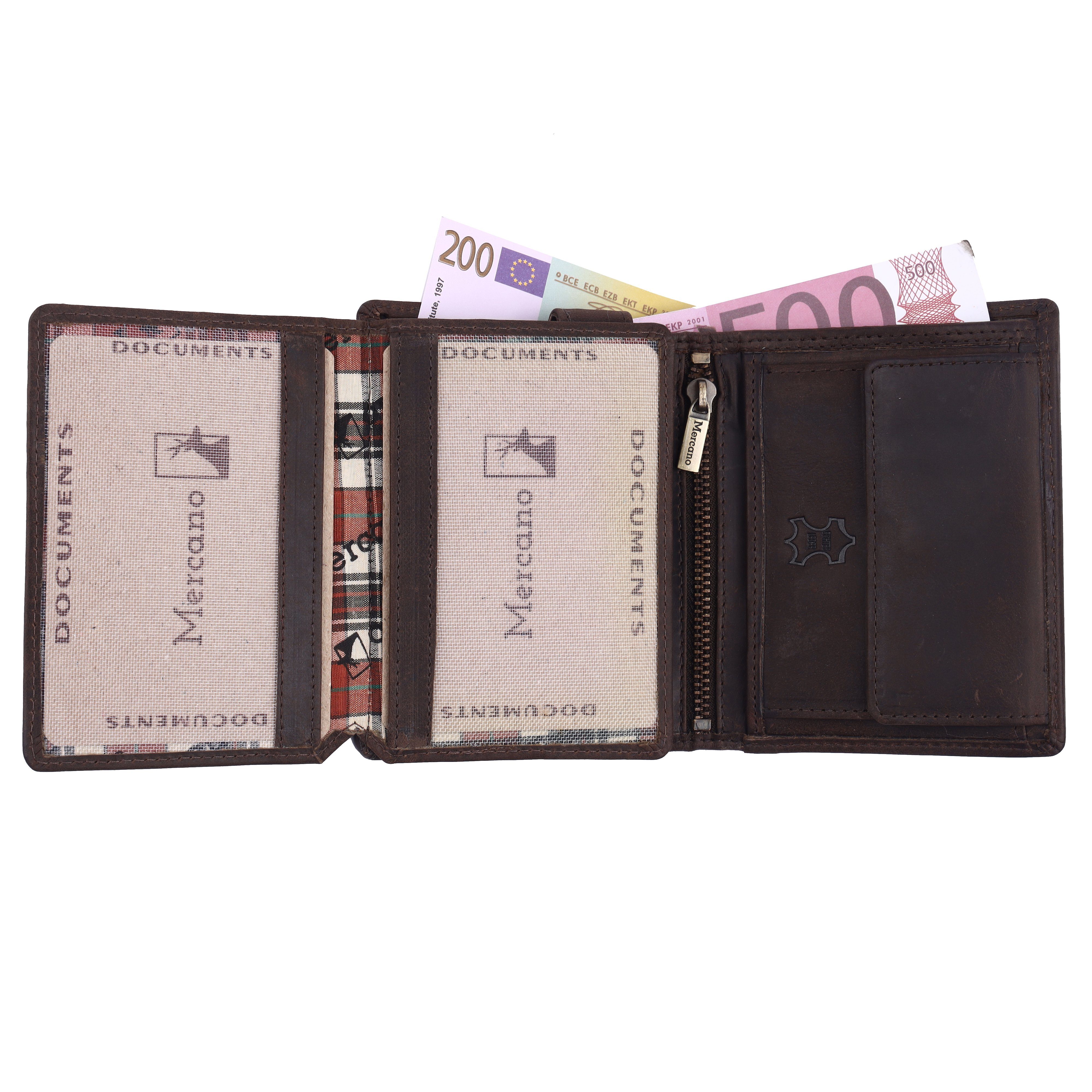 100% Vintage Leder, & integrierter Herren, inkl. RFID-Schutz Geldbörse Mercano aus Geschenkbox für
