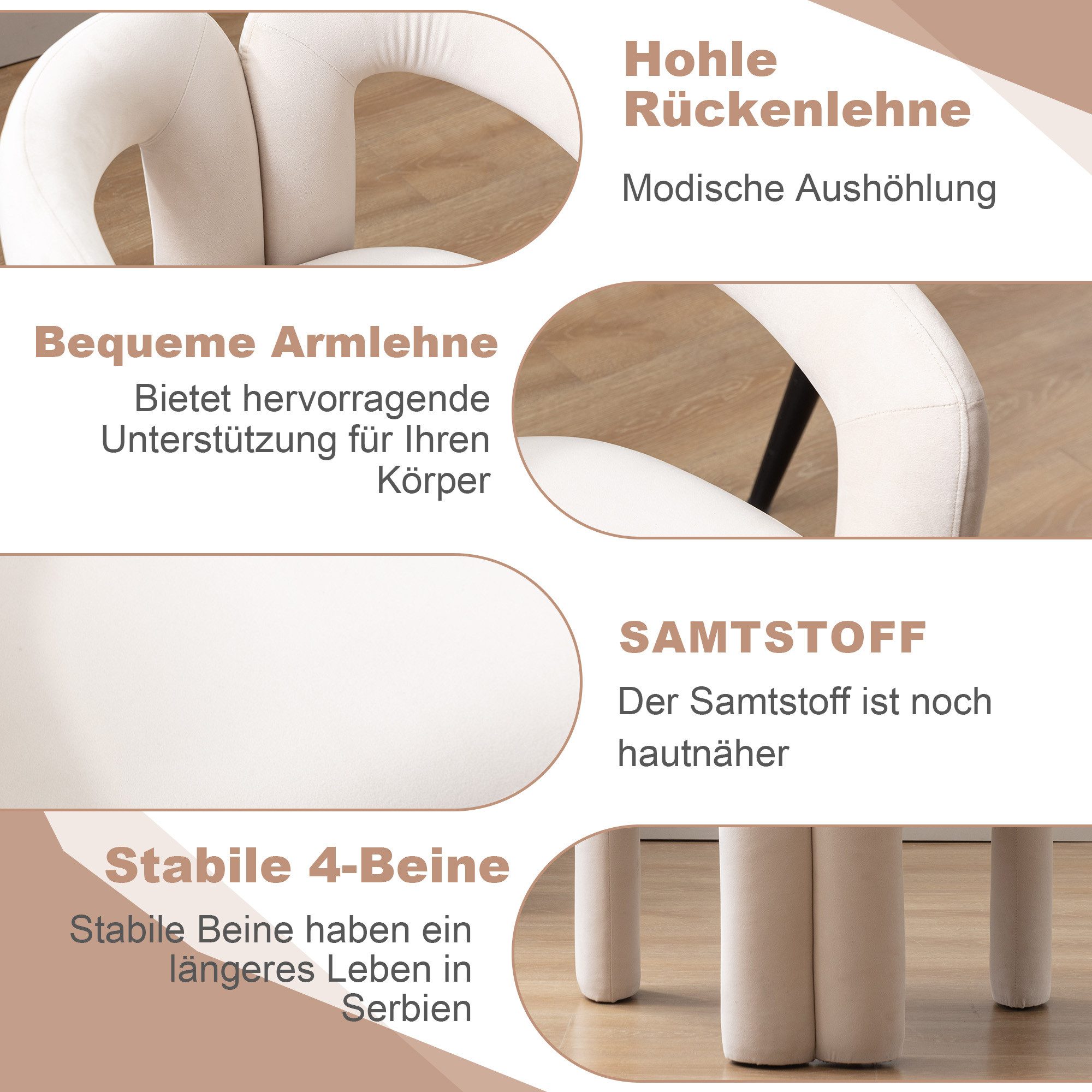 Odikalo Esszimmerstuhl 2-Stück Freizeitstühle Samt gepolsterte Stühle Eimer Seitenstühle, 64*50,5*71cm – Bild 5 von 5