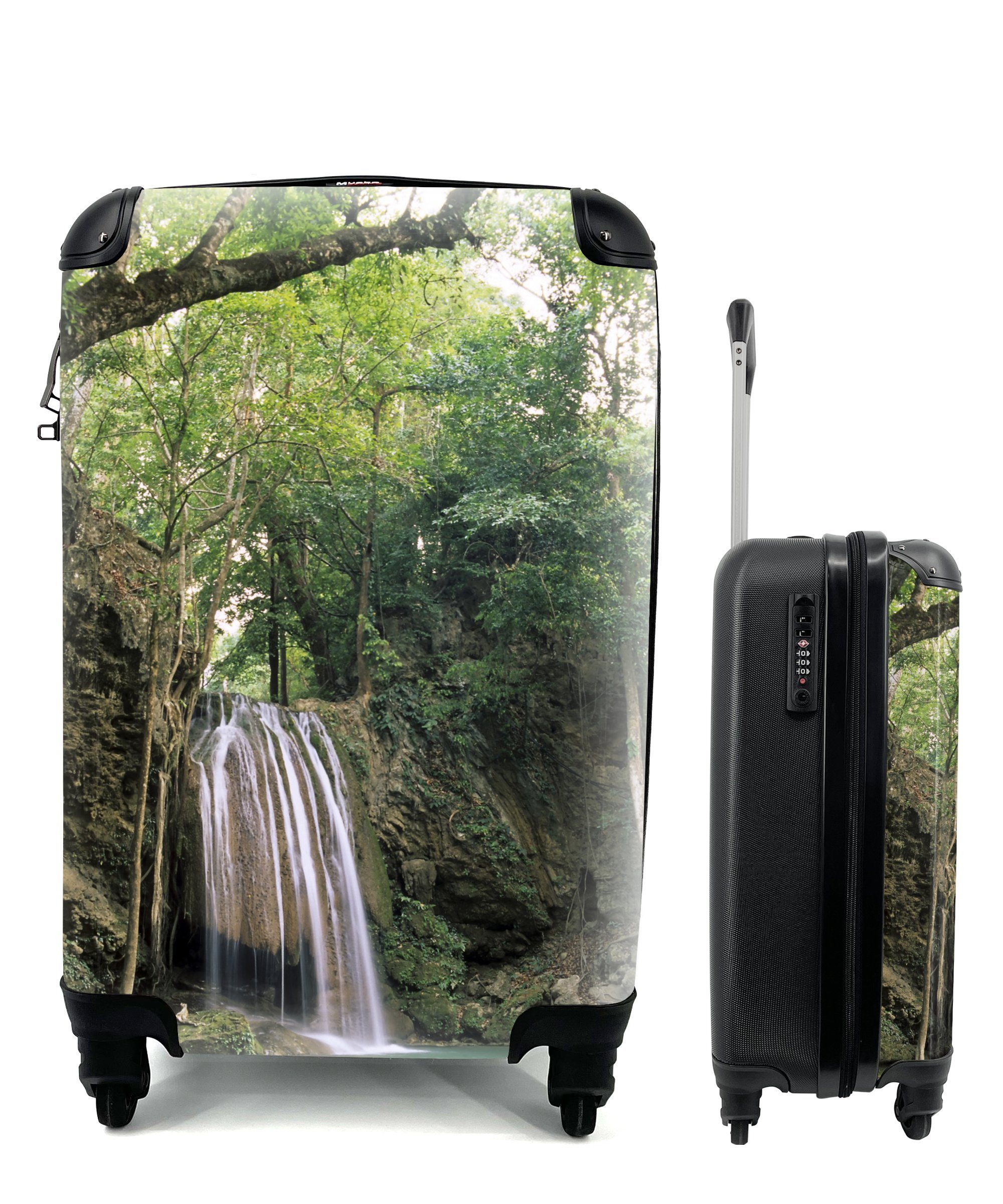 MuchoWow Handgepäckkoffer Ein hoher Wasserfall in Thailands Erawan-Nationalpark, 4 Rollen, Reisetasche mit rollen, Handgepäck für Ferien, Trolley, Reisekoffer