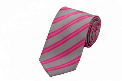 Fabio Farini Krawatte gestreifte Herren Krawatte - Tie mit Streifen in 6cm oder 8cm Breite (ohne Box, Gestreift) Schmal (6cm), Grau/Rosa