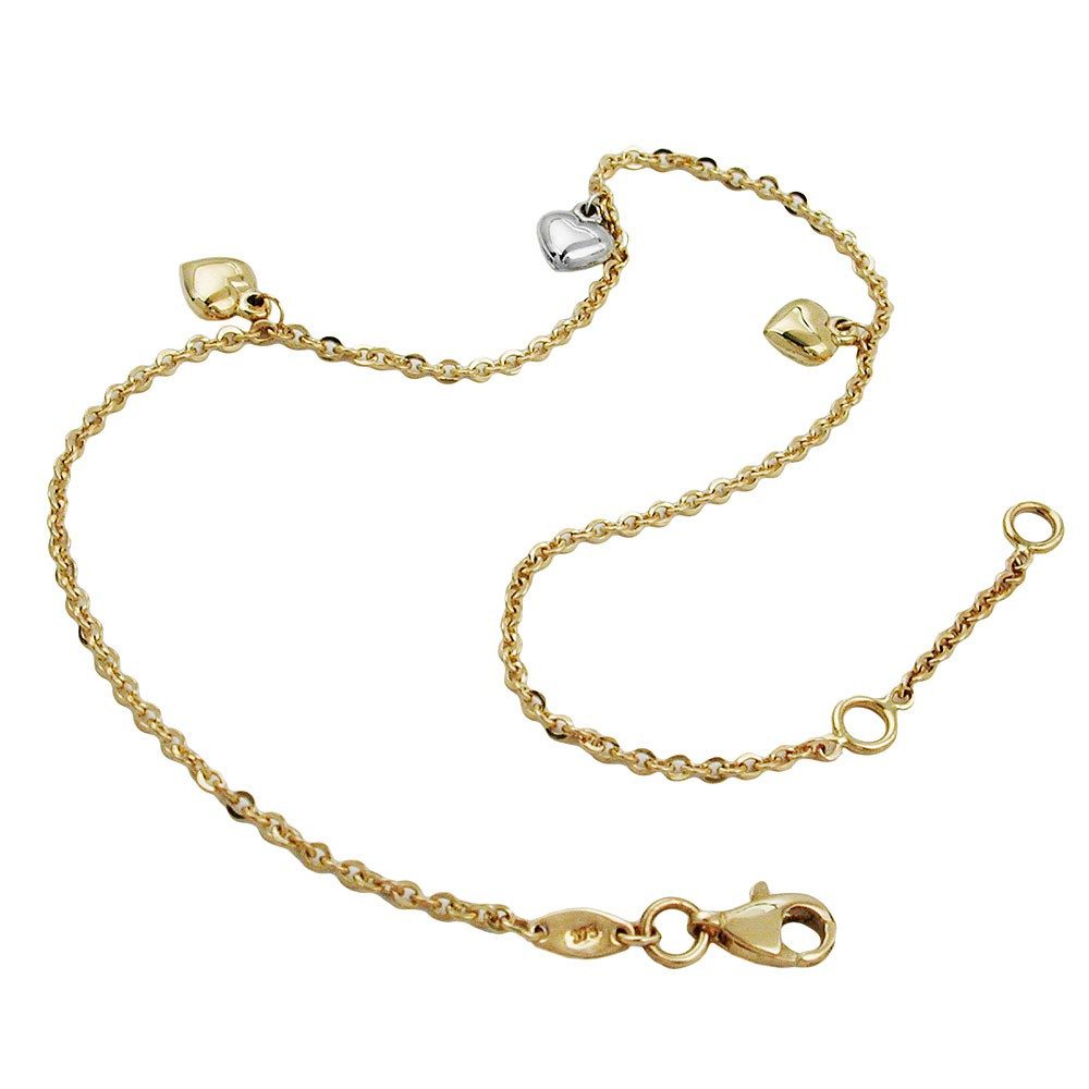 Fußkette Fußkette, Anker mit 3 Herzen, 9Kt GOLD 25cm