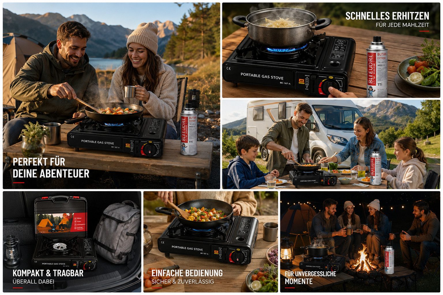 Ertex Gaskocher Campingkocher Gasherd portabel Campingherd mit Koffer & Gaskartuschen – Bild 5 von 5