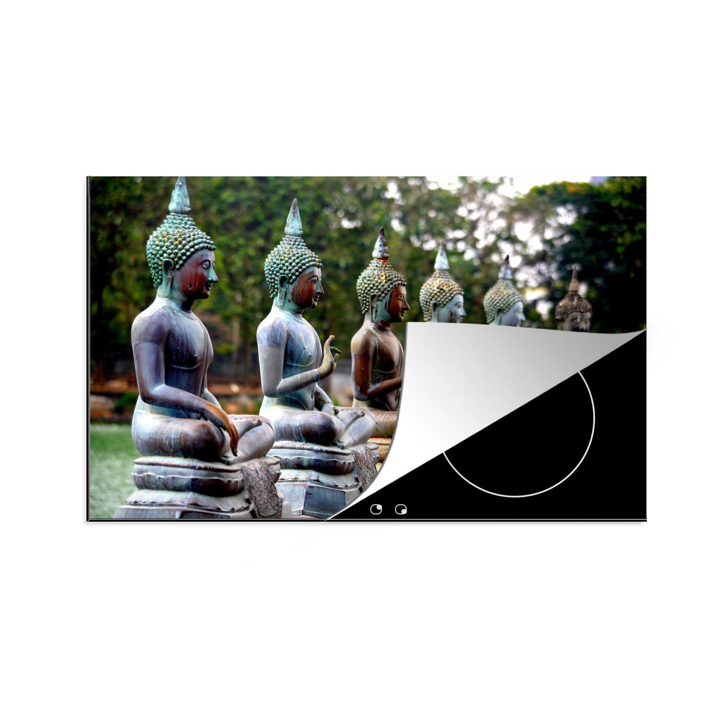 Buddha-Statuen in Vinyl, für tlg), die Induktionskochfeld 81x52 MuchoWow (1 Ceylon, Herdblende-/Abdeckplatte Reihe cm, küche, einer Mehrere im alten Ceranfeldabdeckung Schutz