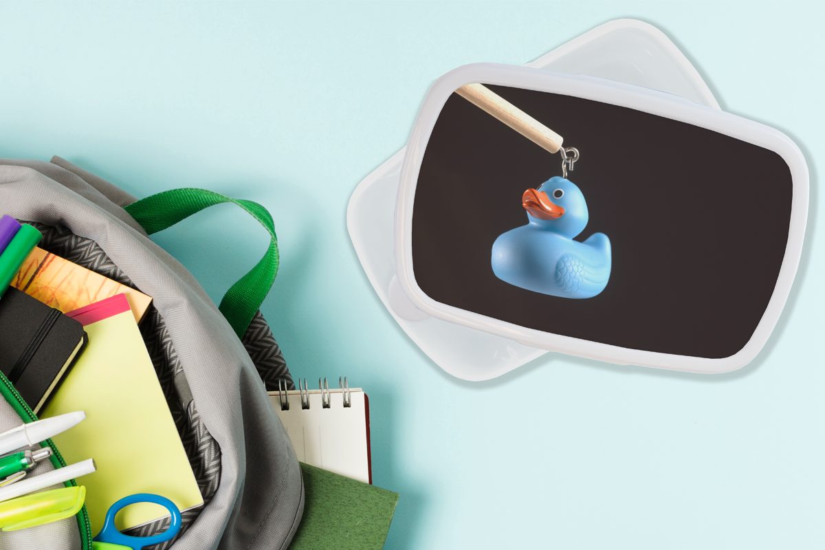 MuchoWow Lunchbox Blaue auf Hintergrund, für Mädchen weiß Bade-Ente (2-tlg), Brotdose, schwarzem für Kunststoff, Kinder Brotbox und Erwachsene, Jungs und