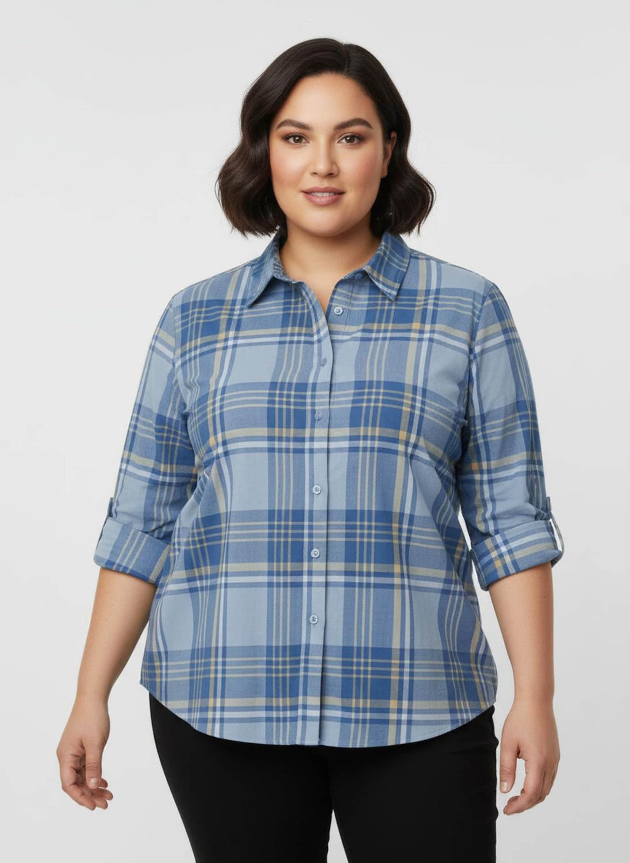 Sieh an! Klassische Bluse Karo-Bluse Langarm günstig online kaufen