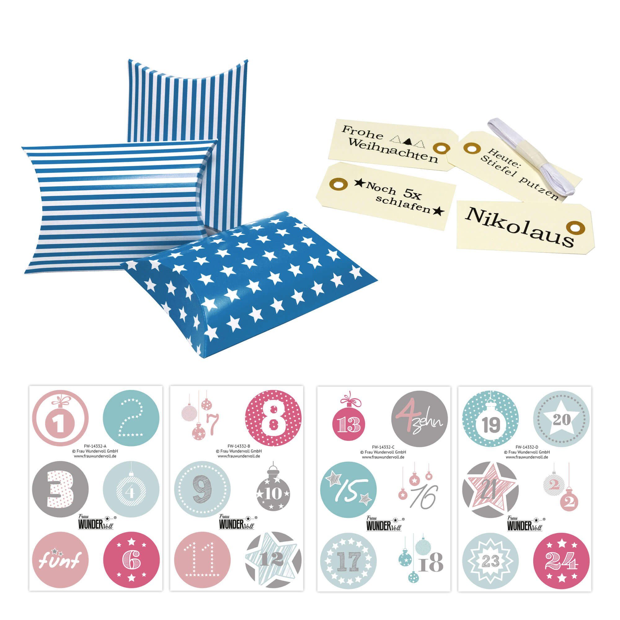 Frau WUNDERVoll Kalender zum Selbstbasteln Adventskalender Christkind, Kissenschachteln 15 x