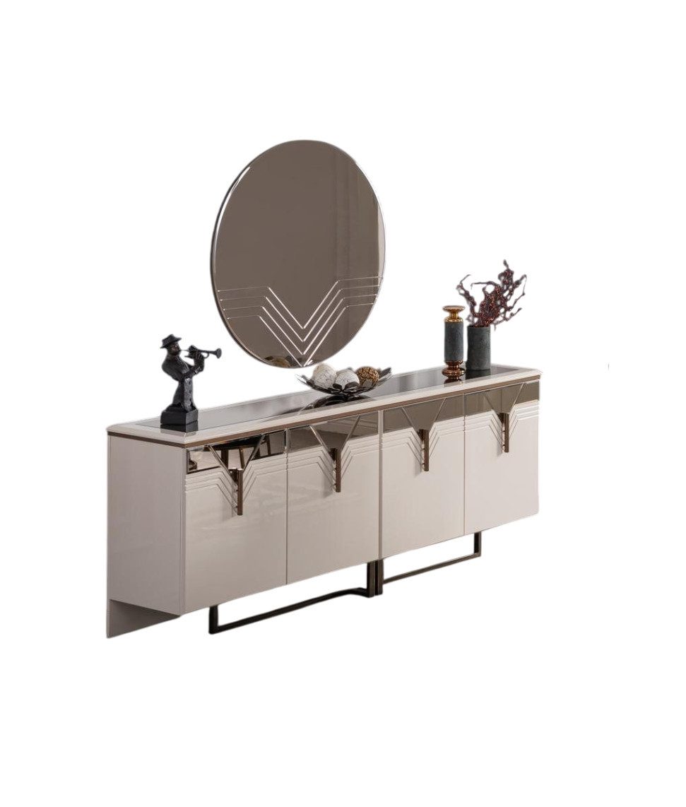 Sideboard Weiße Anrichte mit Spiegel aus Holz – Stilvolles Möbelstück