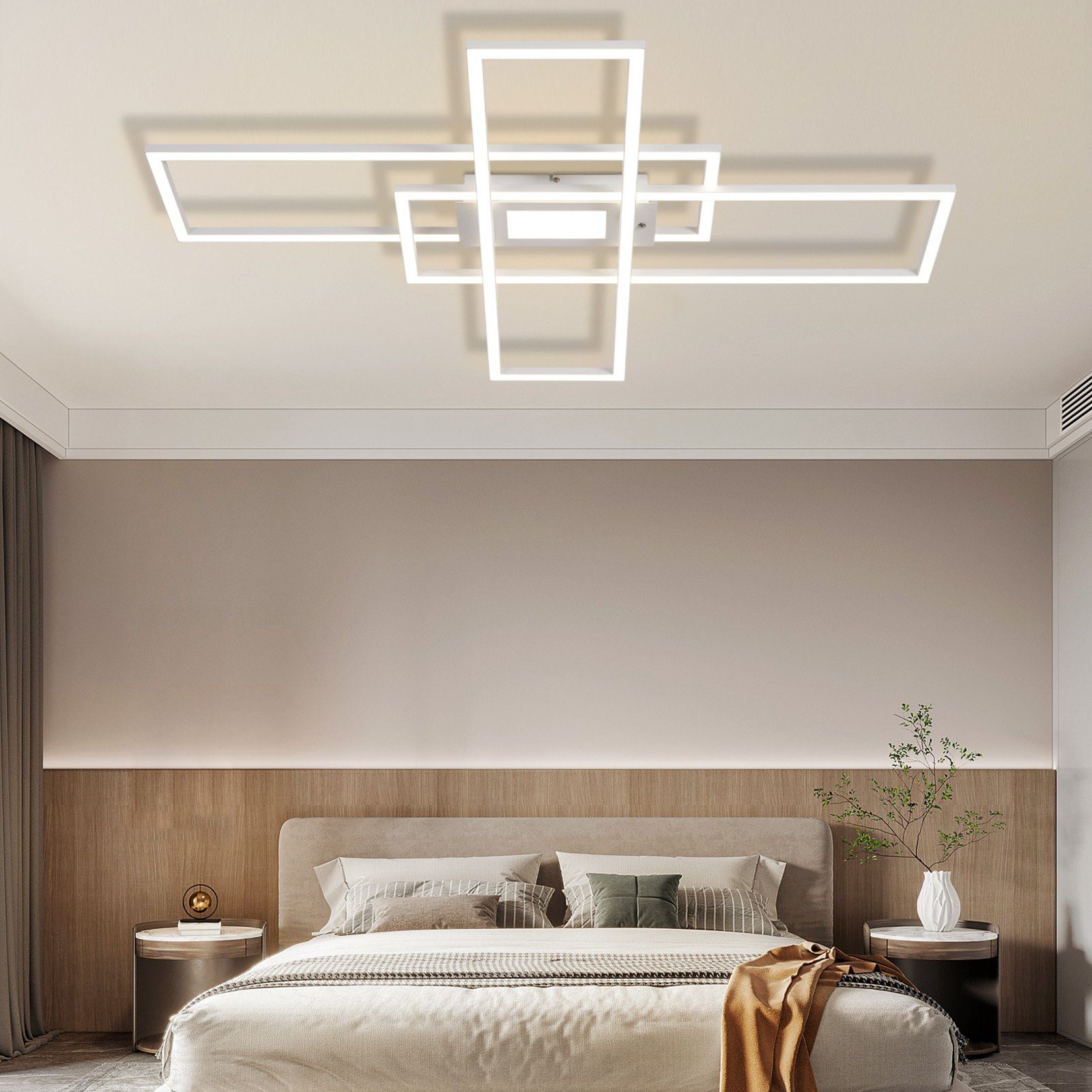 ZMH LED Deckenleuchte 50W integriert, Schlafzimmer fest Wohnzimmer Weiß Deckenbeleuchtung Wohnzimmerlampe Fernbedienung Schlafzimmerlampe Modern LED Design, mit
