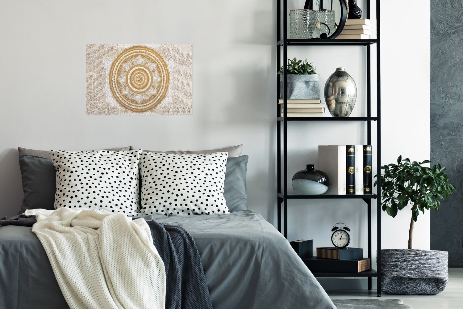 - Wohnzimmer, Weiß Wandposter (1 Gold St), Poster - Ohne Mandala - - Wandbild, MuchoWow Rahmen Blumen Poster, für Design,