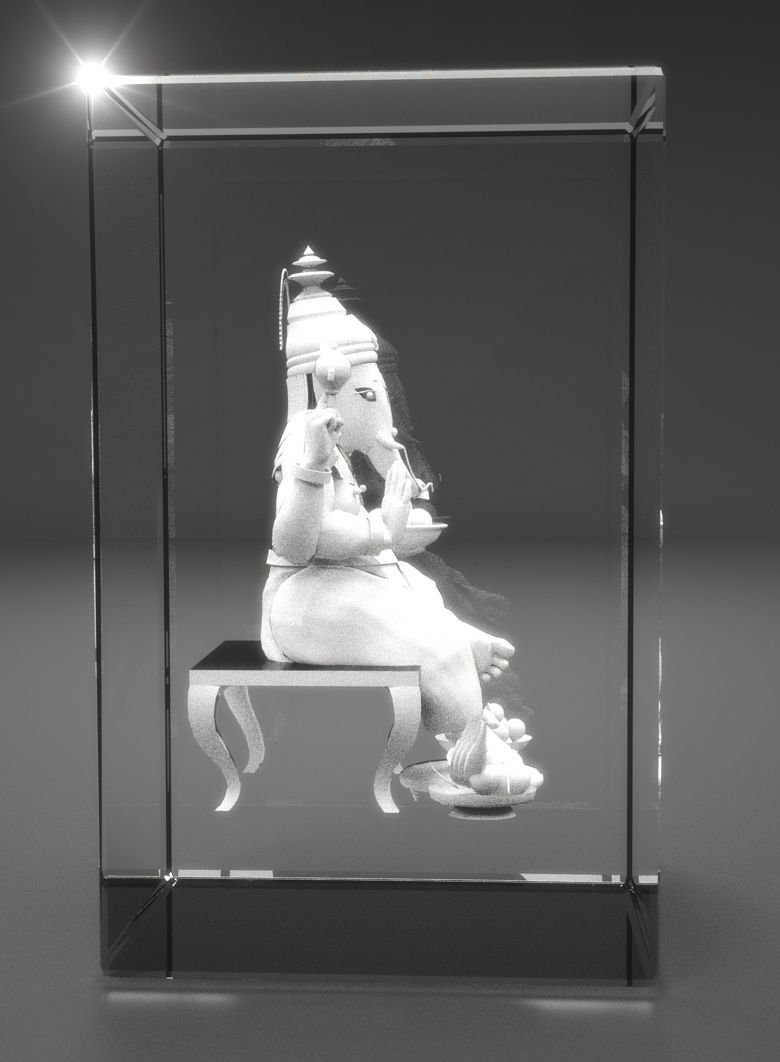 in Made Hochwertige Germany, Motiv: 3D VIP-LASER Dekofigur Ganesha, Familienbetrieb Geschenkbox, Glasquader
