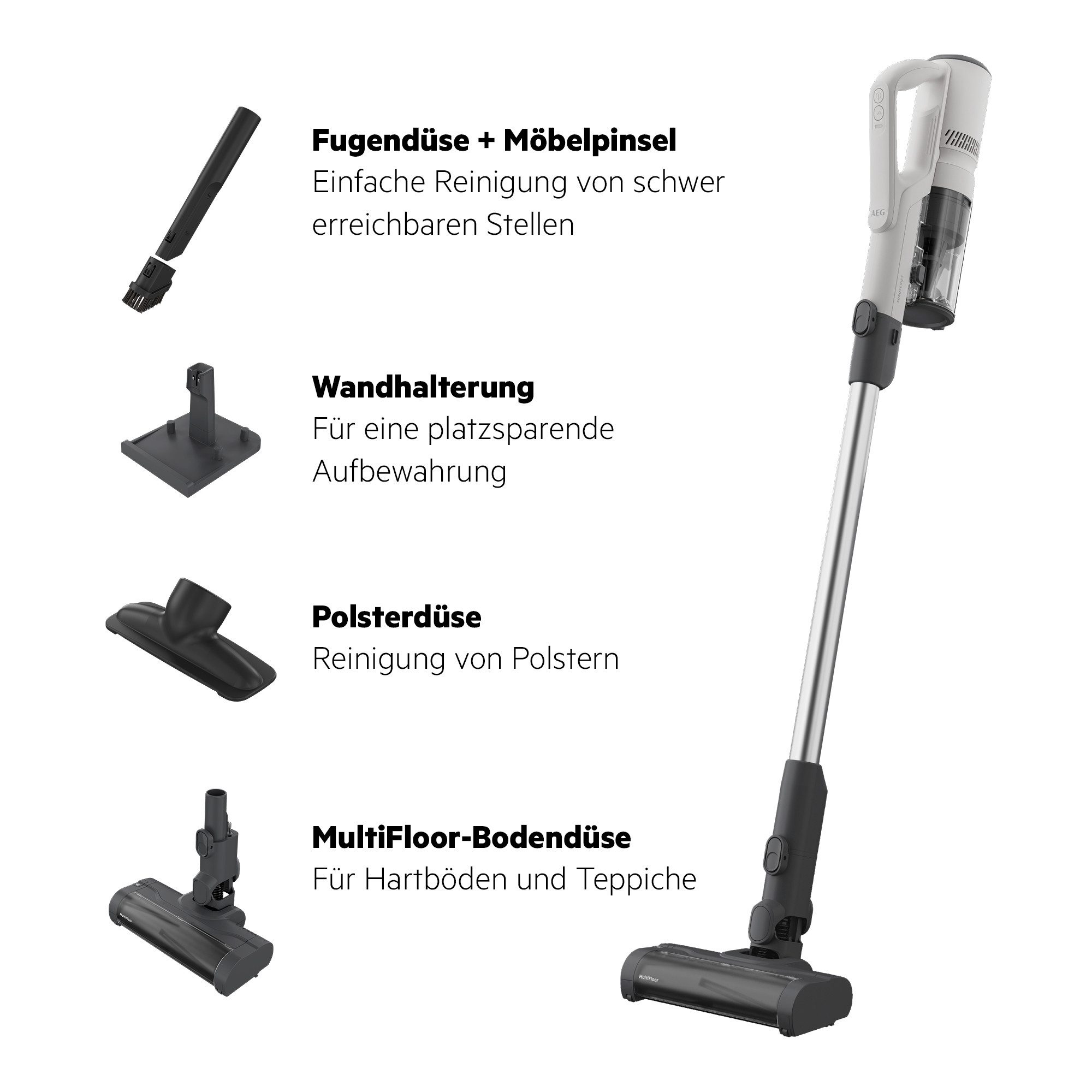 AEG Akku-Stielstaubsauger AP51UH18ST, 200 W, Extra stark, leicht & kabellos – keine Haarverwicklung, bis 50 Min. – Bild 2 von 5