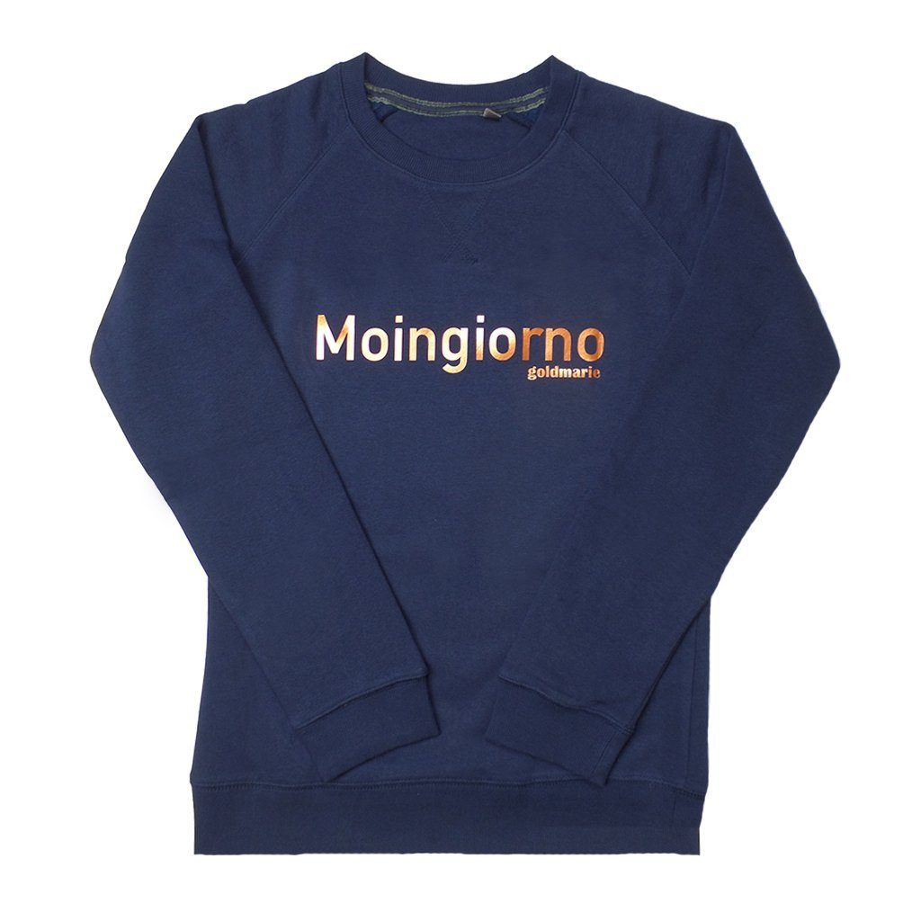Sweatshirt Frontprint goldmarie Print dunkelblau mit kupferfarbenen MOINGIORNO mit