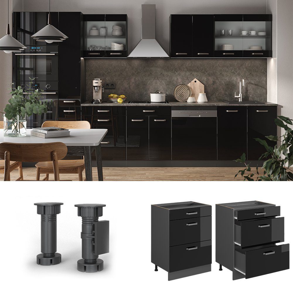 Vicco Unterschrank R-Line Schwarz Hochglanz/Anthrazit 60cm ohne Arbeitsplatte (1-St)
