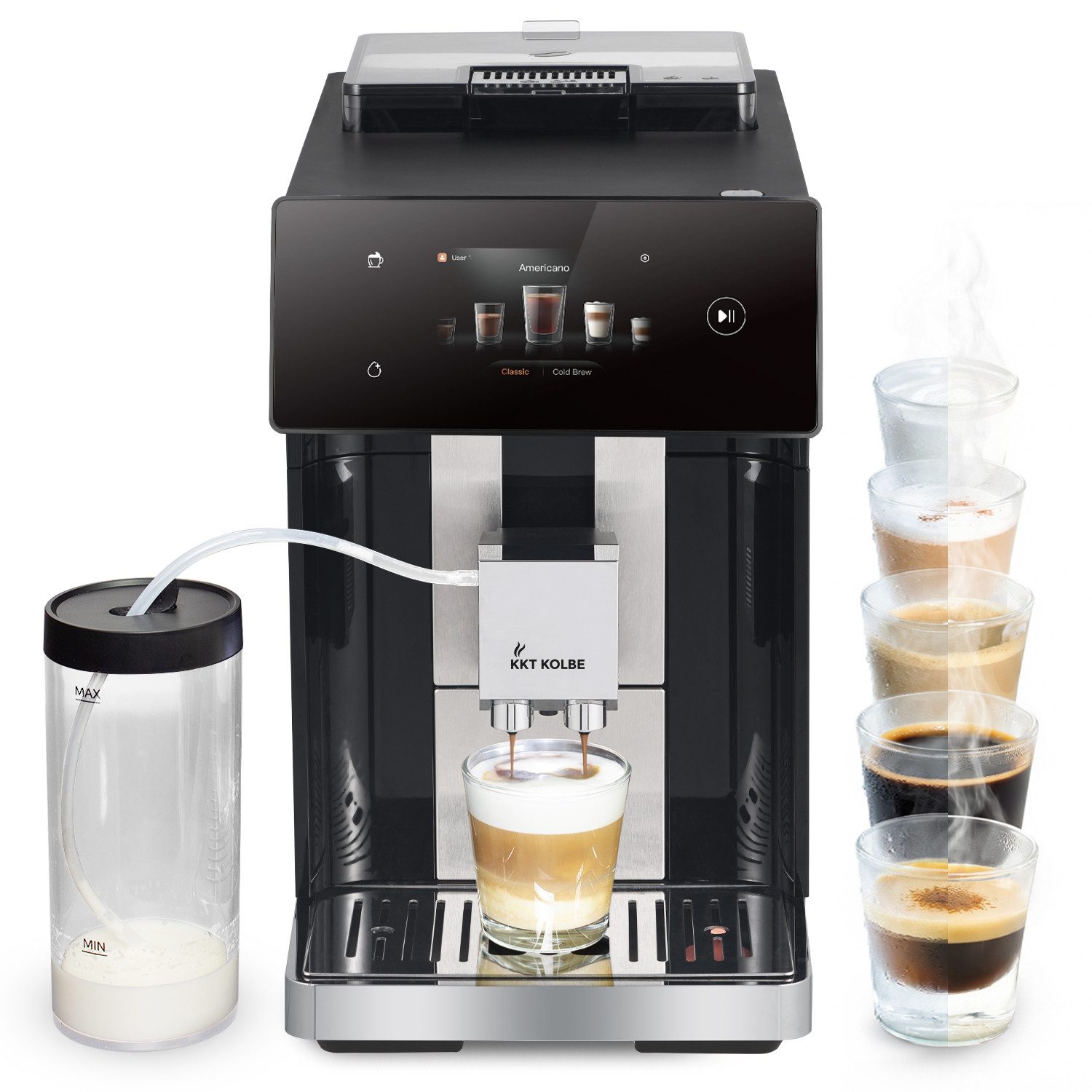 KKT KOLBE Kaffeevollautomat Pro, Automatische Reinigung, 2 Tassen-Funktion, 7 Kaffeespezialitäten
