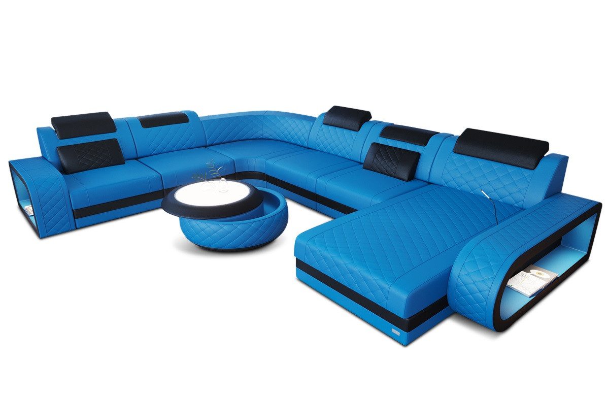 Sofa Dreams Wohnlandschaft Ledercouch Sofa Leder Berlin XXL U Form Ledersofa, Couch, mit LED, wahlweise mit Bettfunktion als Schlafsofa, Designersofa