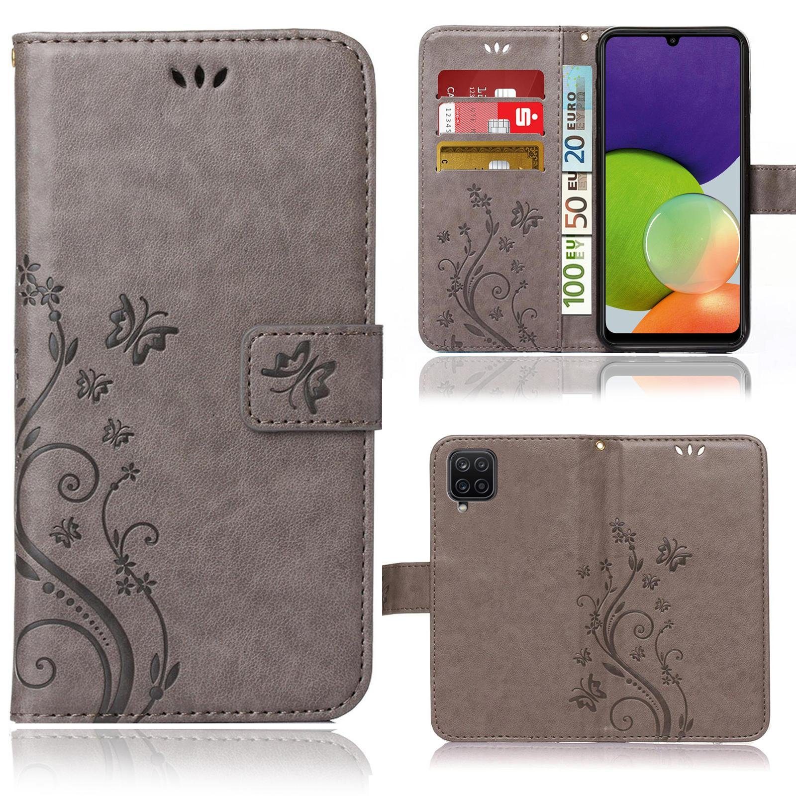 Numerva Handyhülle Bookstyle Flower Handytasche für Samsung Galaxy A22 / A22 5G, Klapphülle mit Blumenmuster Flip Cover