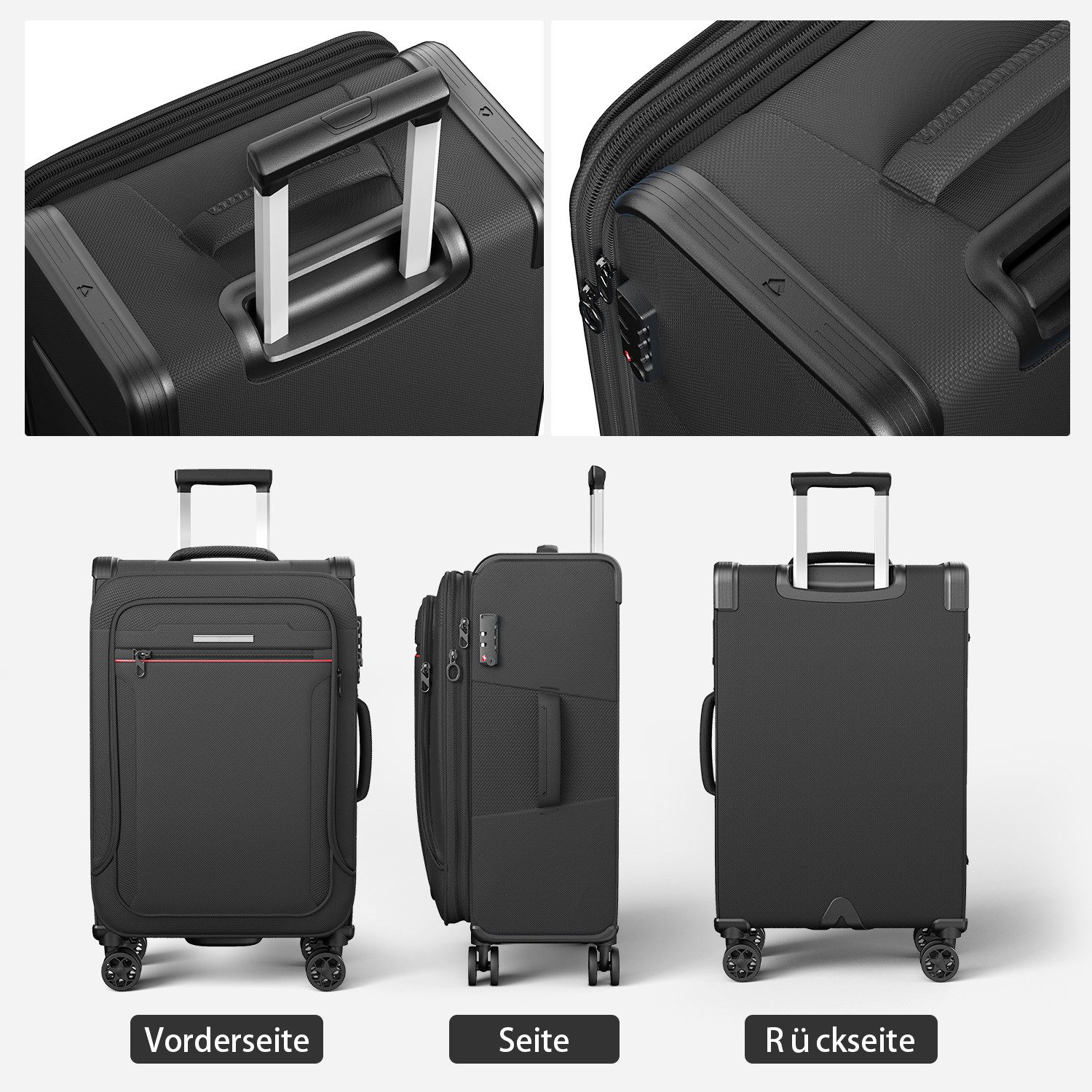 Verage Weichgepäck-Trolley Toledo Weichschalenkoffer Reisekoffer, 4 Rollen, TSA-Schloss, 4 Rollen Trolley Volumenerweiterung bei S/M/L/Sets