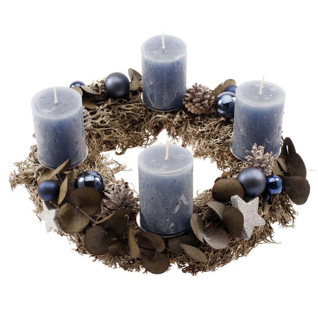 CreaFlor Home Adventskranz Adventsdeko, Handarbeit, Blau, Adventskranz, H: 15cm