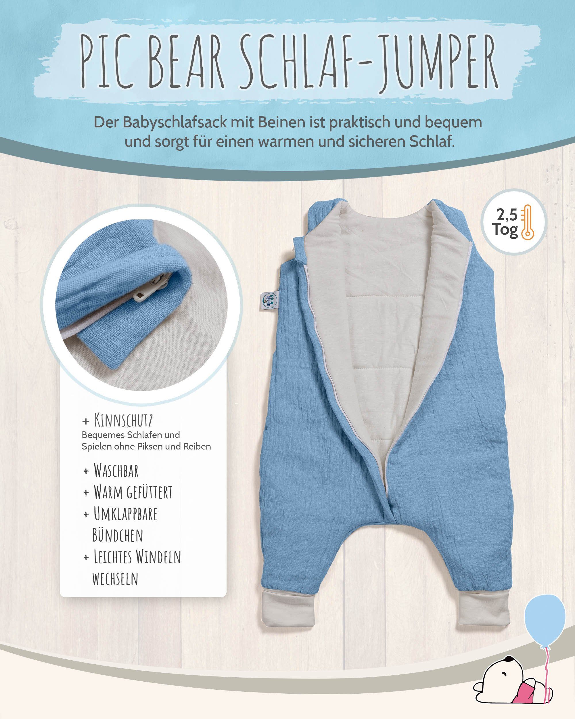 pic Bear Babyschlafsack pic Bear Baby Jumper Schlafoverall Gr. 80cm, Reißverschluss mit Schutz, wattiert, 2,5 TOG, mit Füßen