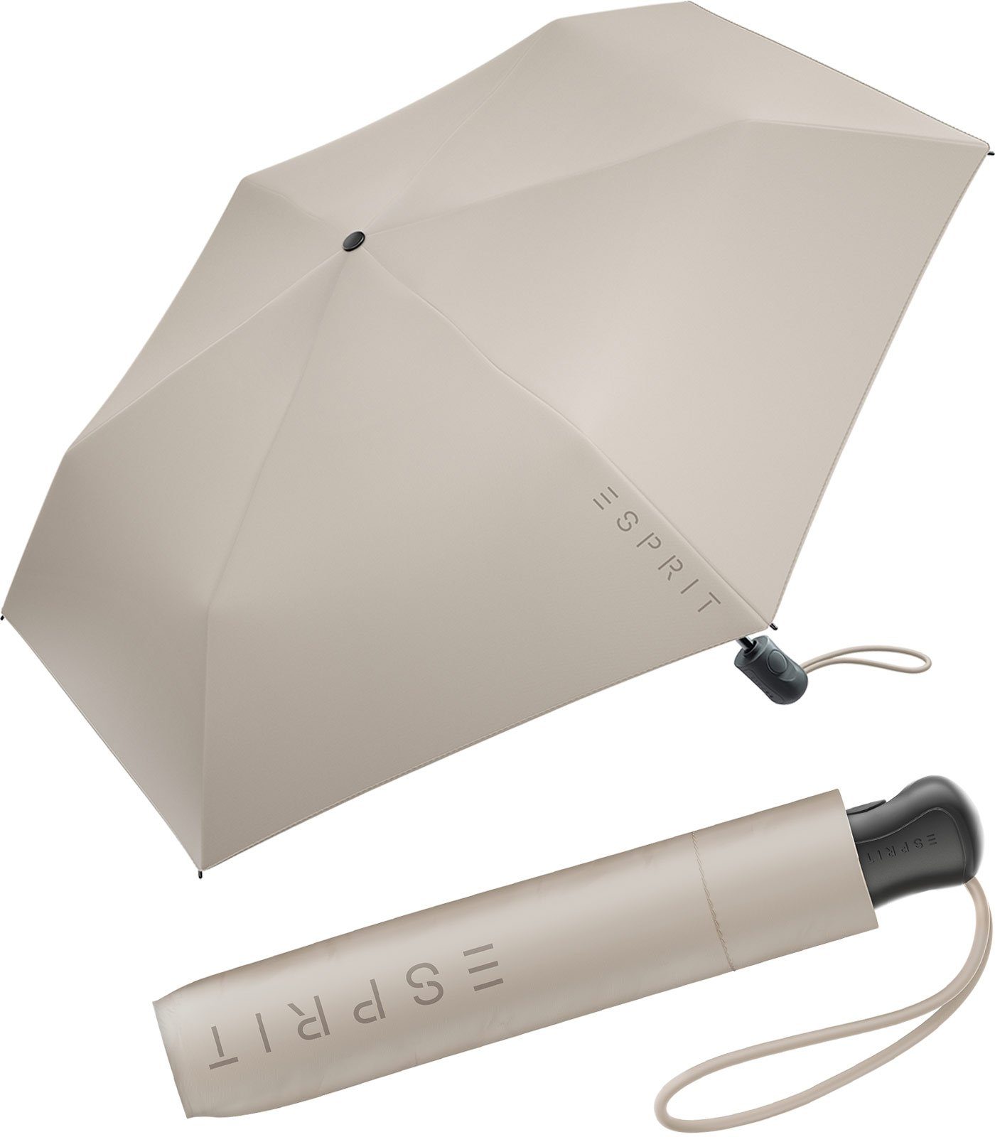 Esprit Taschenregenschirm Damen Easymatic Slimline und grau Automatik in stabil, leicht FJ 2022, Trendfarben den neuen Auf-Zu