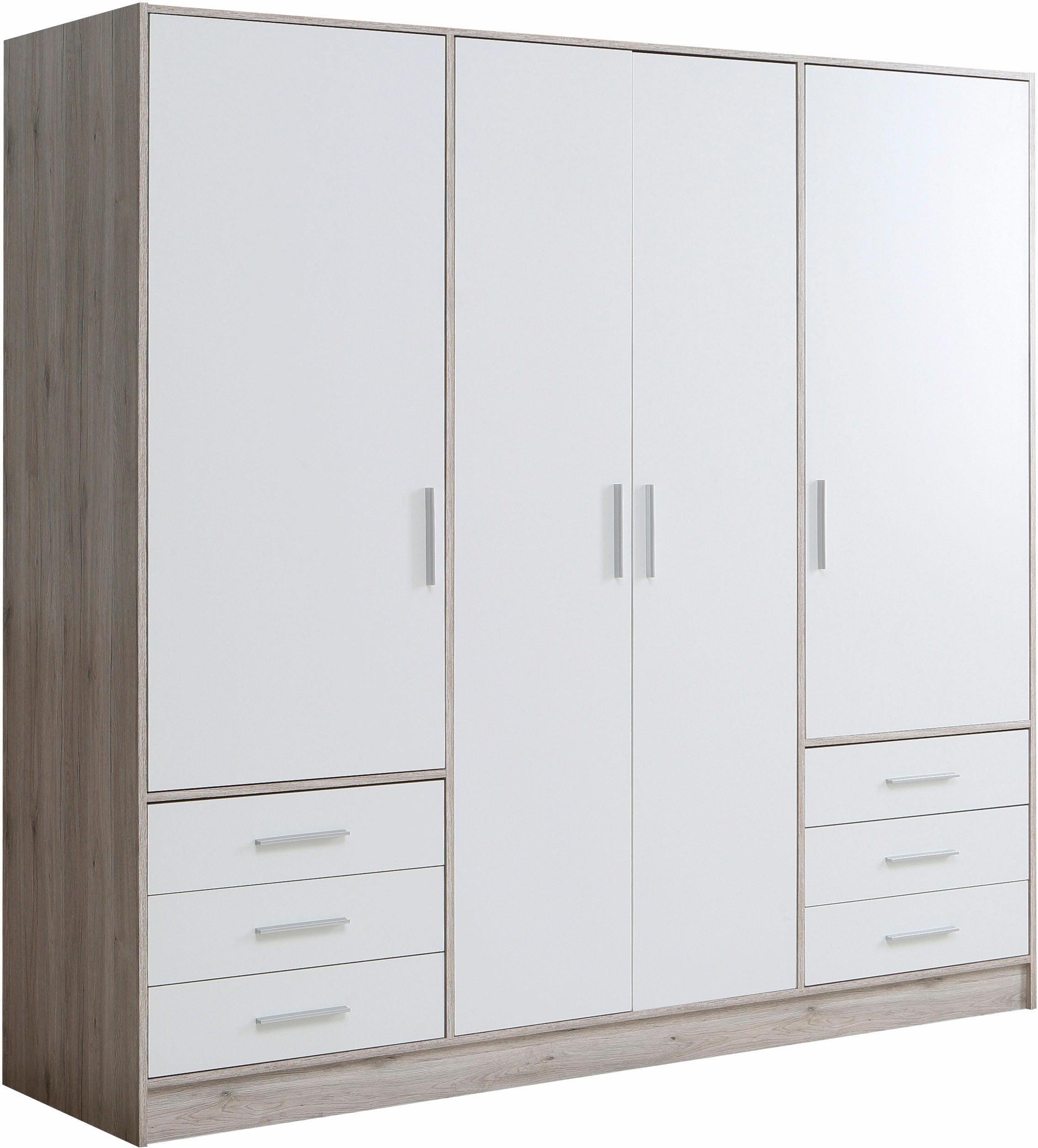 FORTE Kleiderschrank Jupiter, Made in Europe, mit 6 Schubladen, Stauraum (Maße B/H/T ca. 207/200 cm/60) Stauraum, 2 Breiten, 4 Farben, Schubladen, variable Einlegeböden