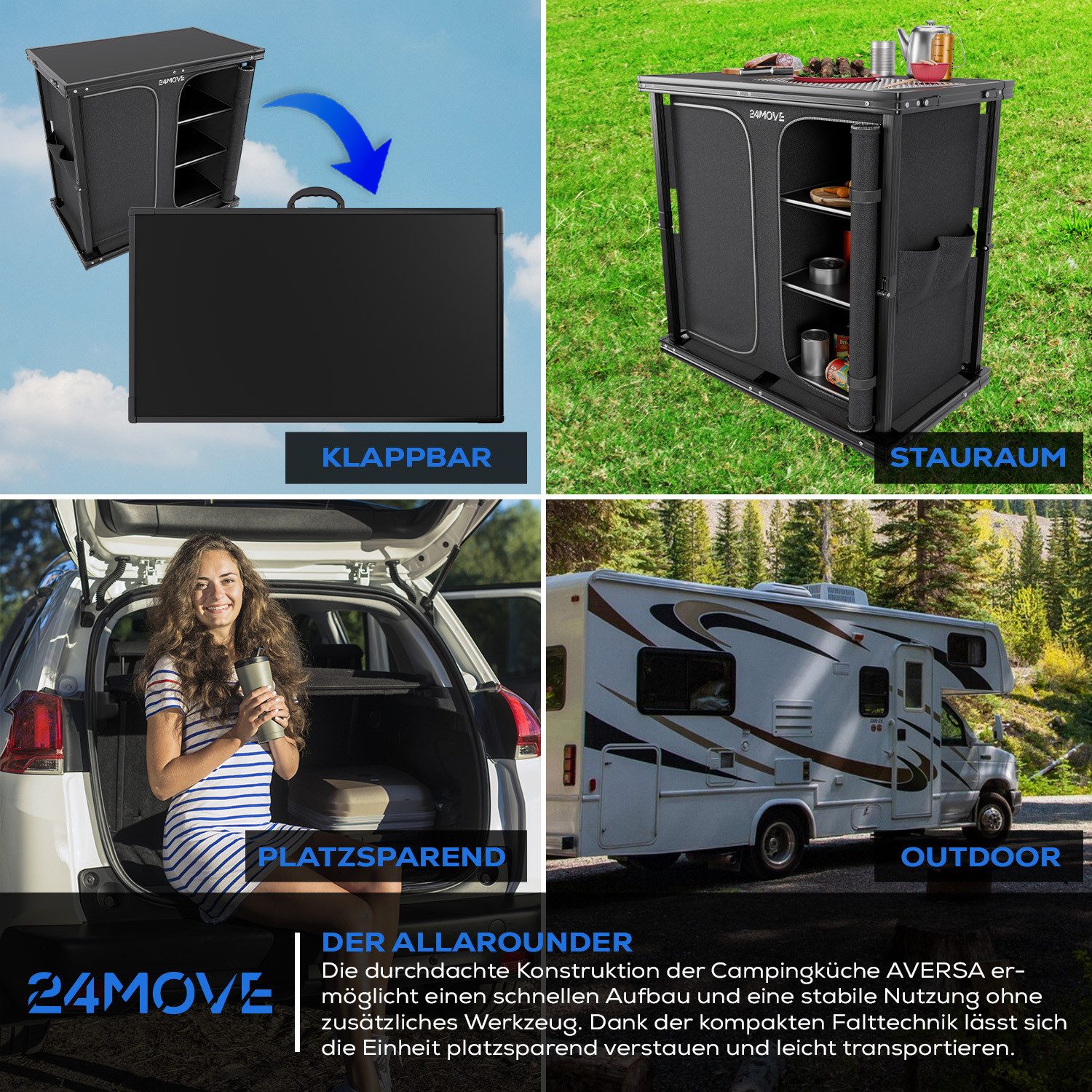 24Move Eckdusche Campingküche AVERSA faltbar, Aluminium Reiseküche mit Staufächern, Stabil, kompakt, mit Stauraum, leicht transportierbar, pflegeleicht – Bild 3 von 5