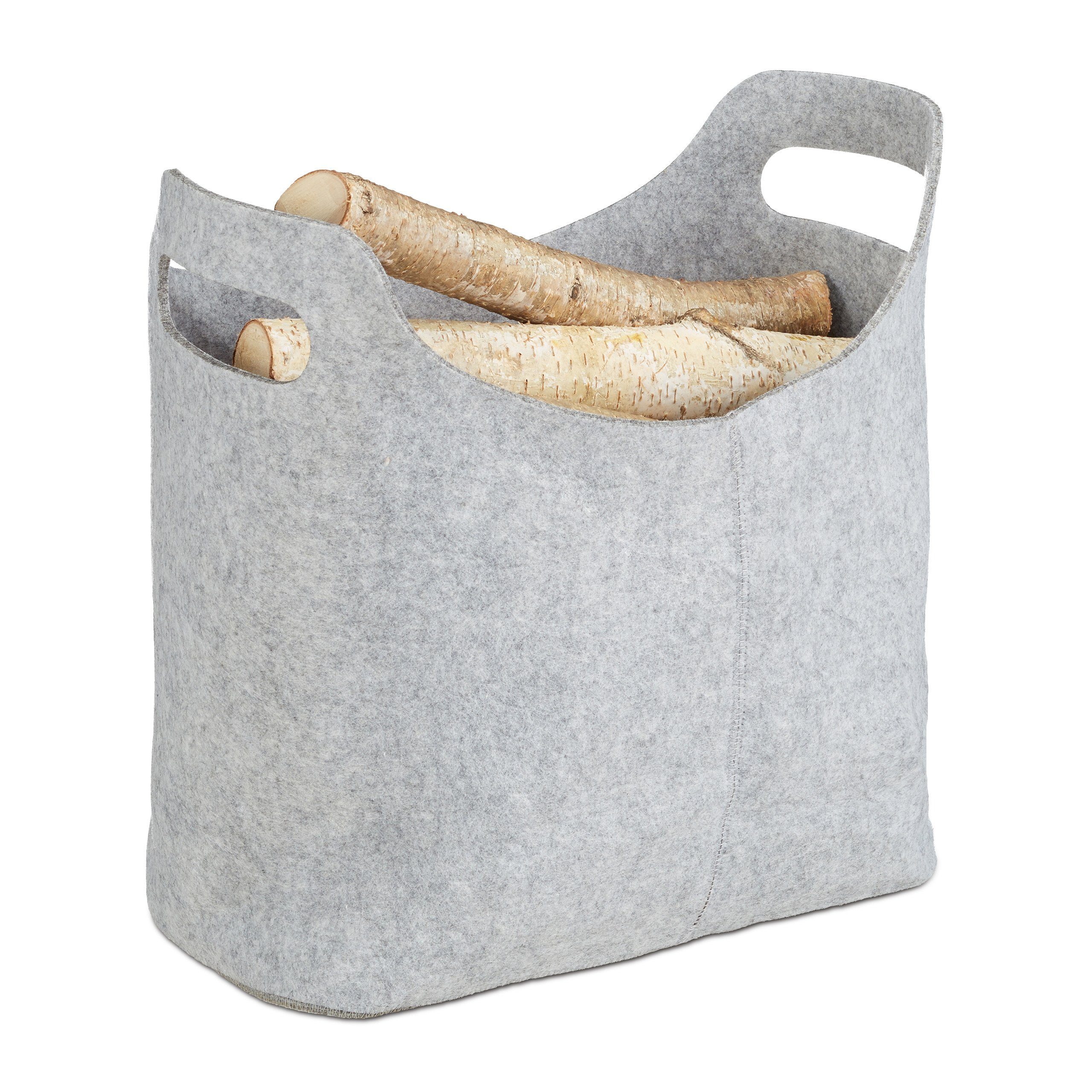relaxdays Holztragetasche Kaminholztasche aus Filz, Grau günstig online kaufen