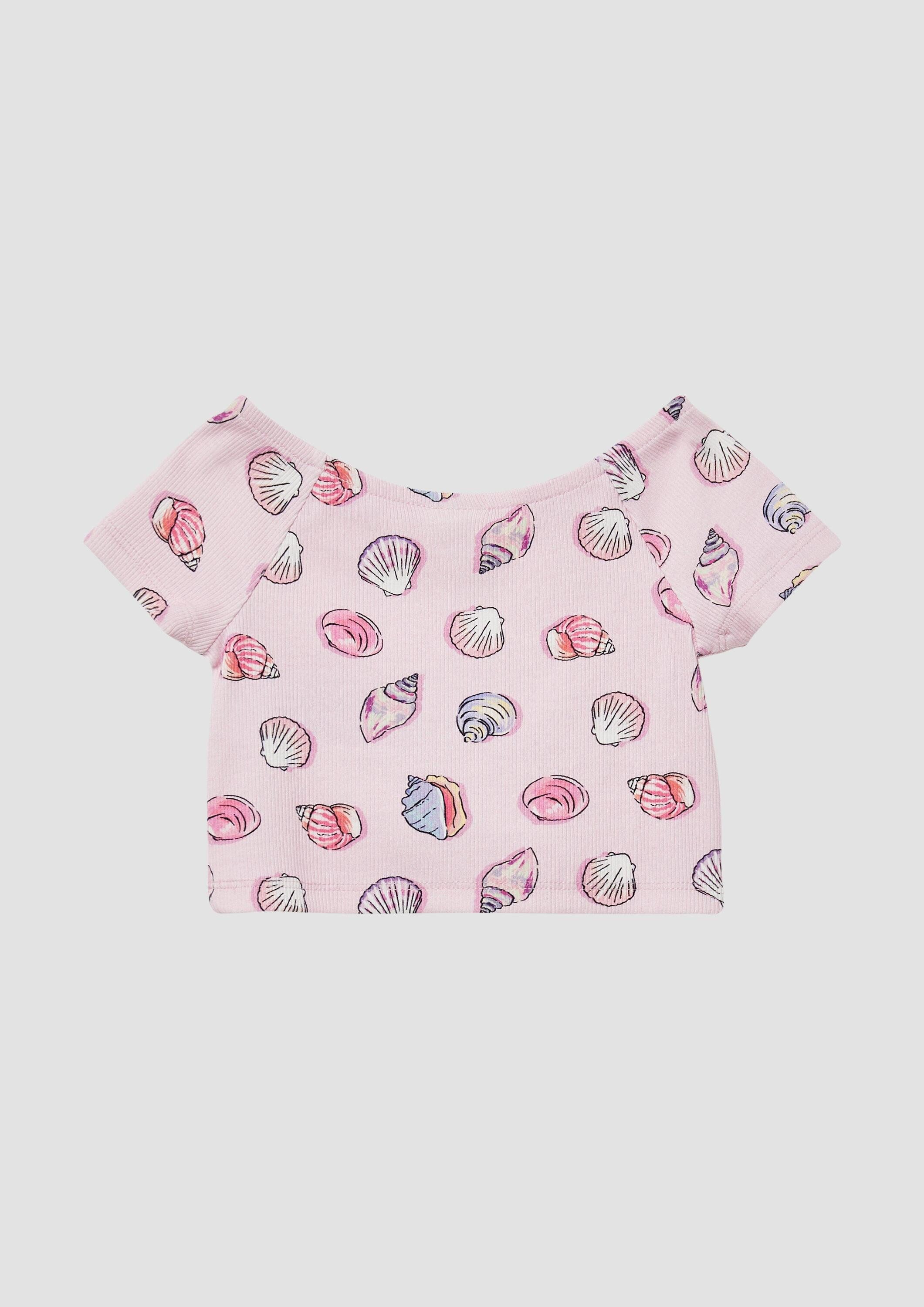 s.Oliver Kurzarmshirt T-Shirt Verkürztes T-Shirt aus Rippware mit Off-Shoulder-Ausschnitt