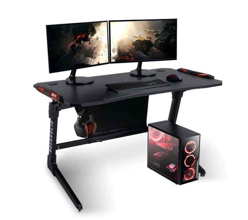 ELITE Gaming Gamingtisch »Elite Gamer-Schreibtisch Rocksolid, RGB-LED« (1 Tisch), 250 Kg belastbar - Kabel- & Headset-Halter