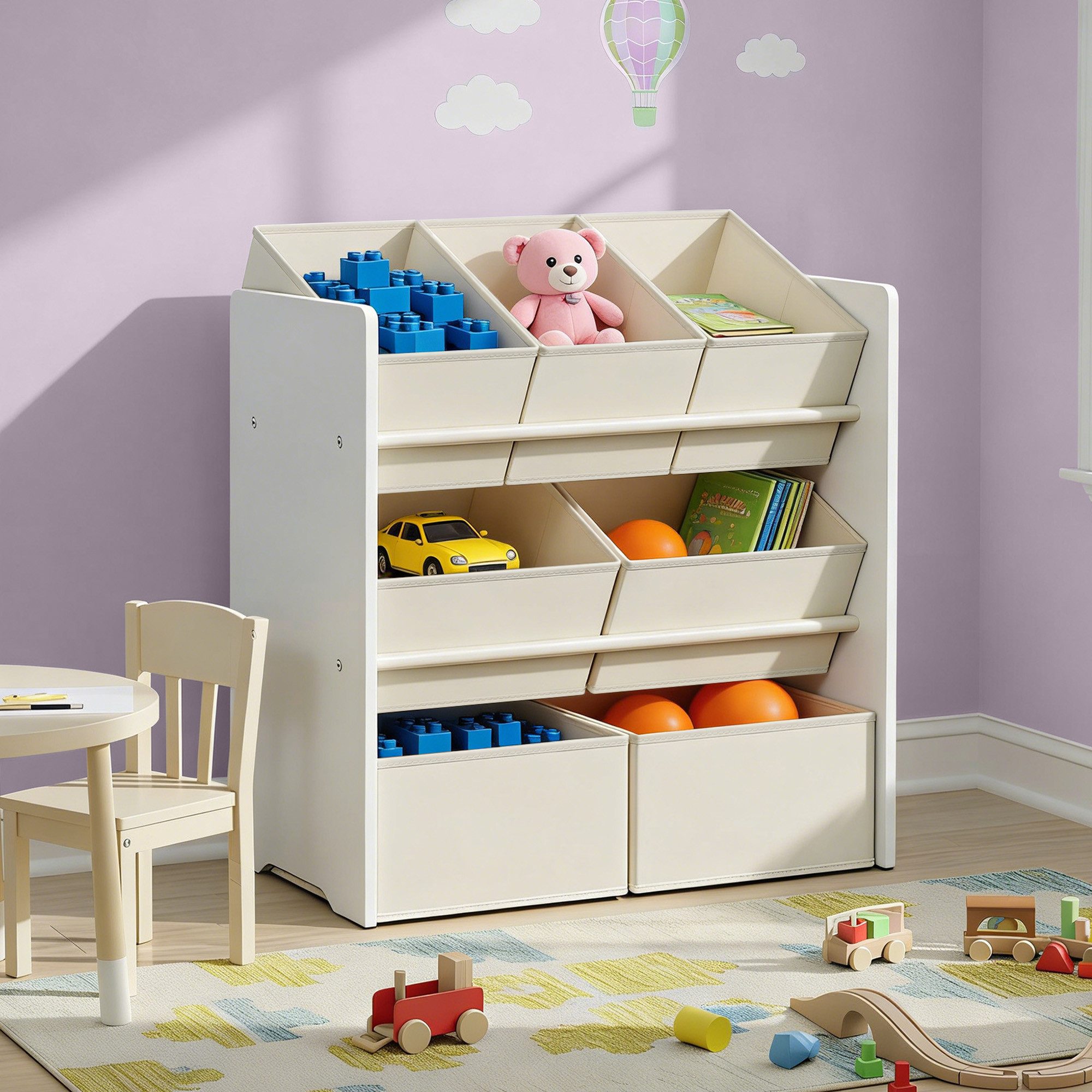 SONGMICS Spielzeugtruhe Kinderregal Bücherregal Kinder, mit Kippschutz, 29,5 x 62,5 x 60 cm (T x B x H), Kinderzimmer-Regal