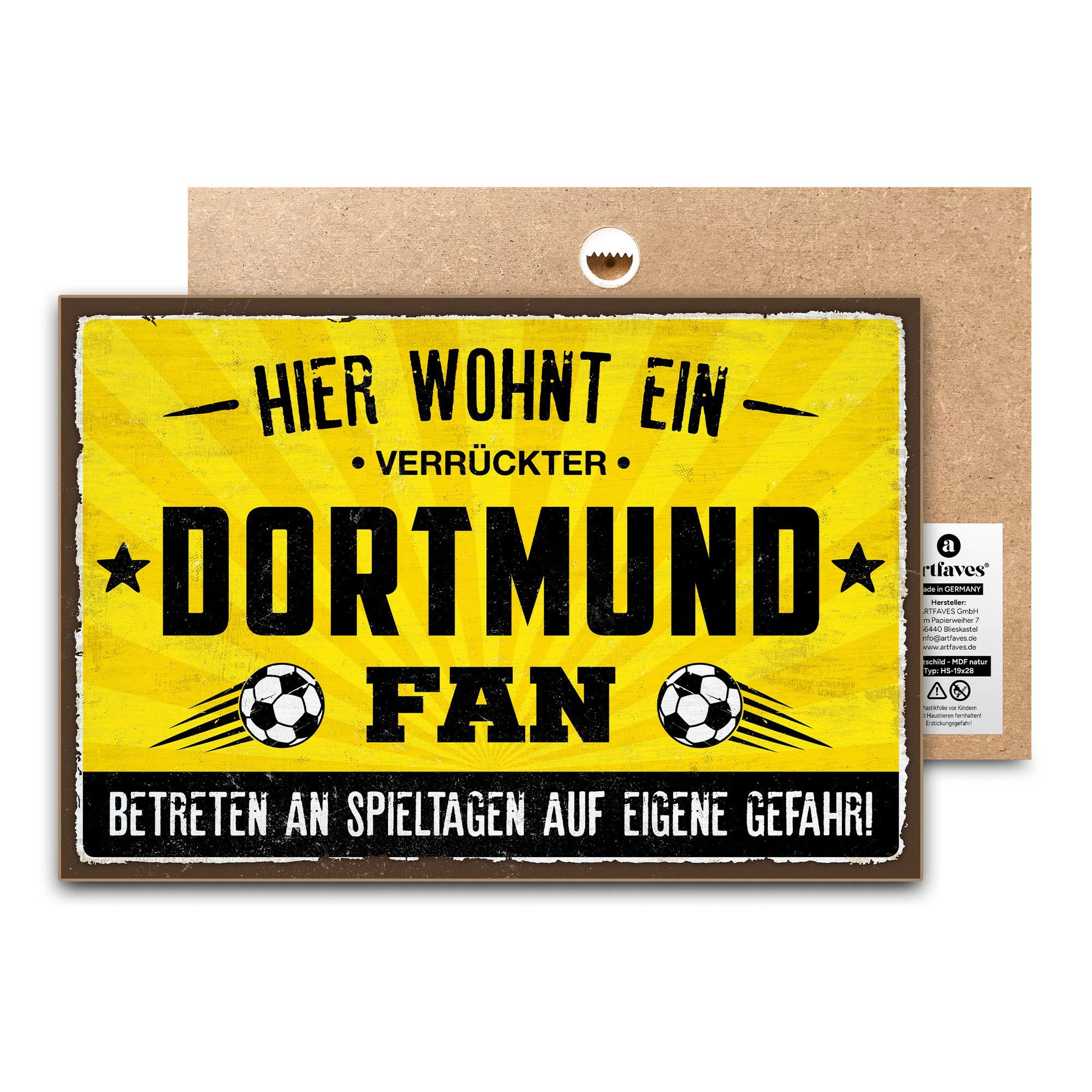 ARTFAVES Holzbild Schild mit Spruch - Hier wohnt ein verrückter DORTMUND Fa günstig online kaufen