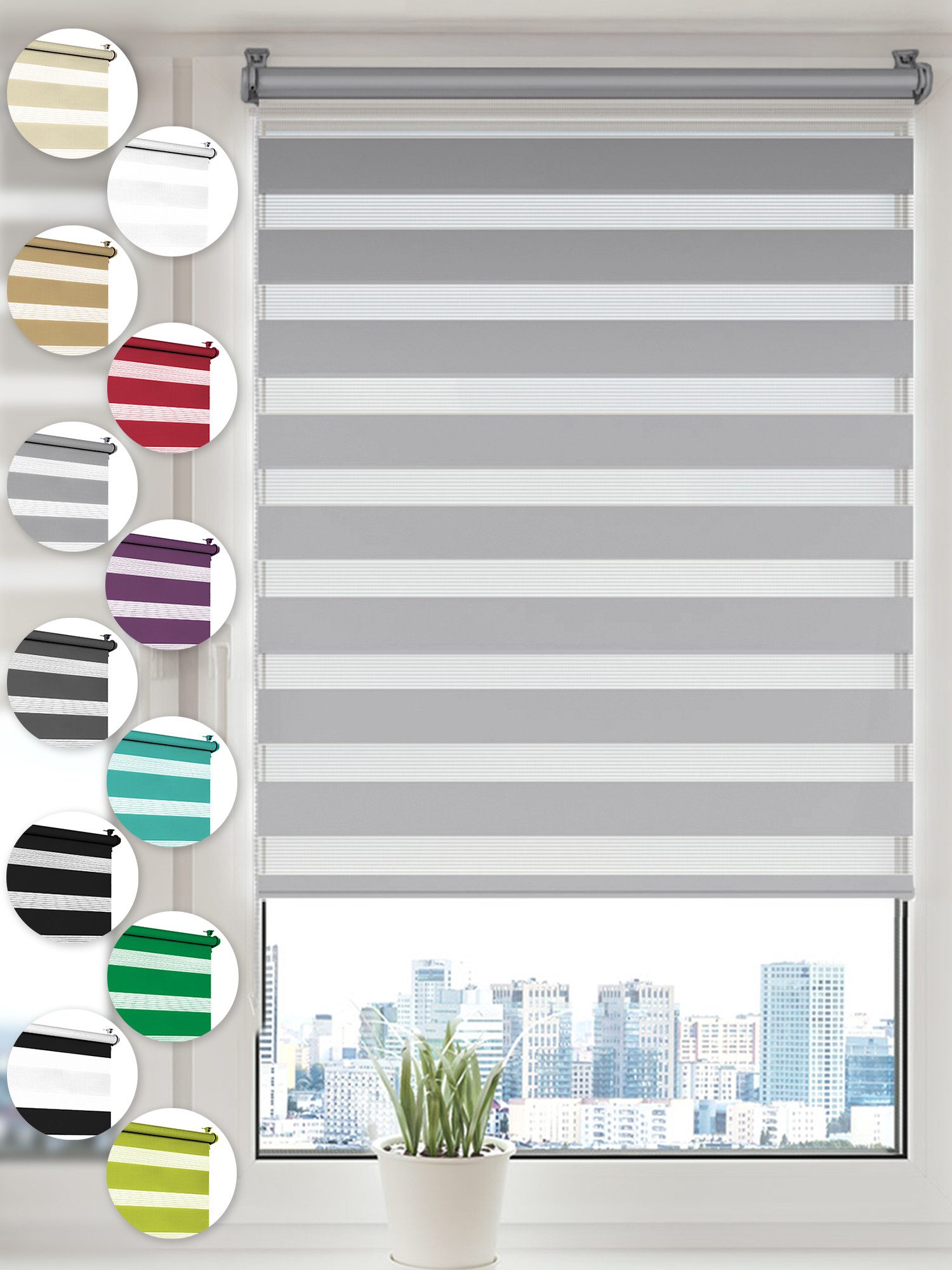 Doppelrollo Klemmfix ohne Bohren Rollos für Fenster und Tür Seitenzugrollo, Sonello, blickdicht, ohne Bohren, freihängend, Klemmfix, 30cm x 100cm Grau Duo Rollo, Lichtschutz, Jalousie mit Klemmträger