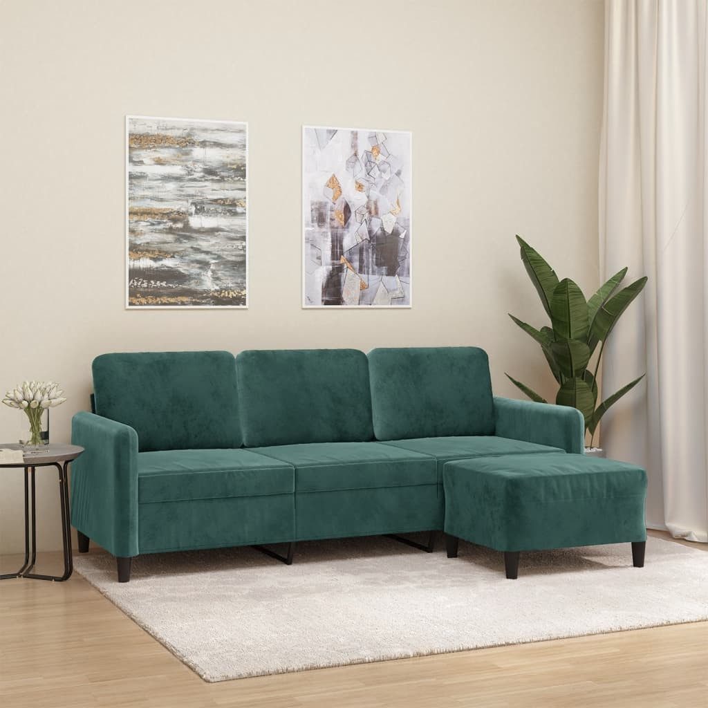 vidaXL Sofa, 3-Sitzer-Sofa mit Hocker Dunkelgrün 180 cm Samt