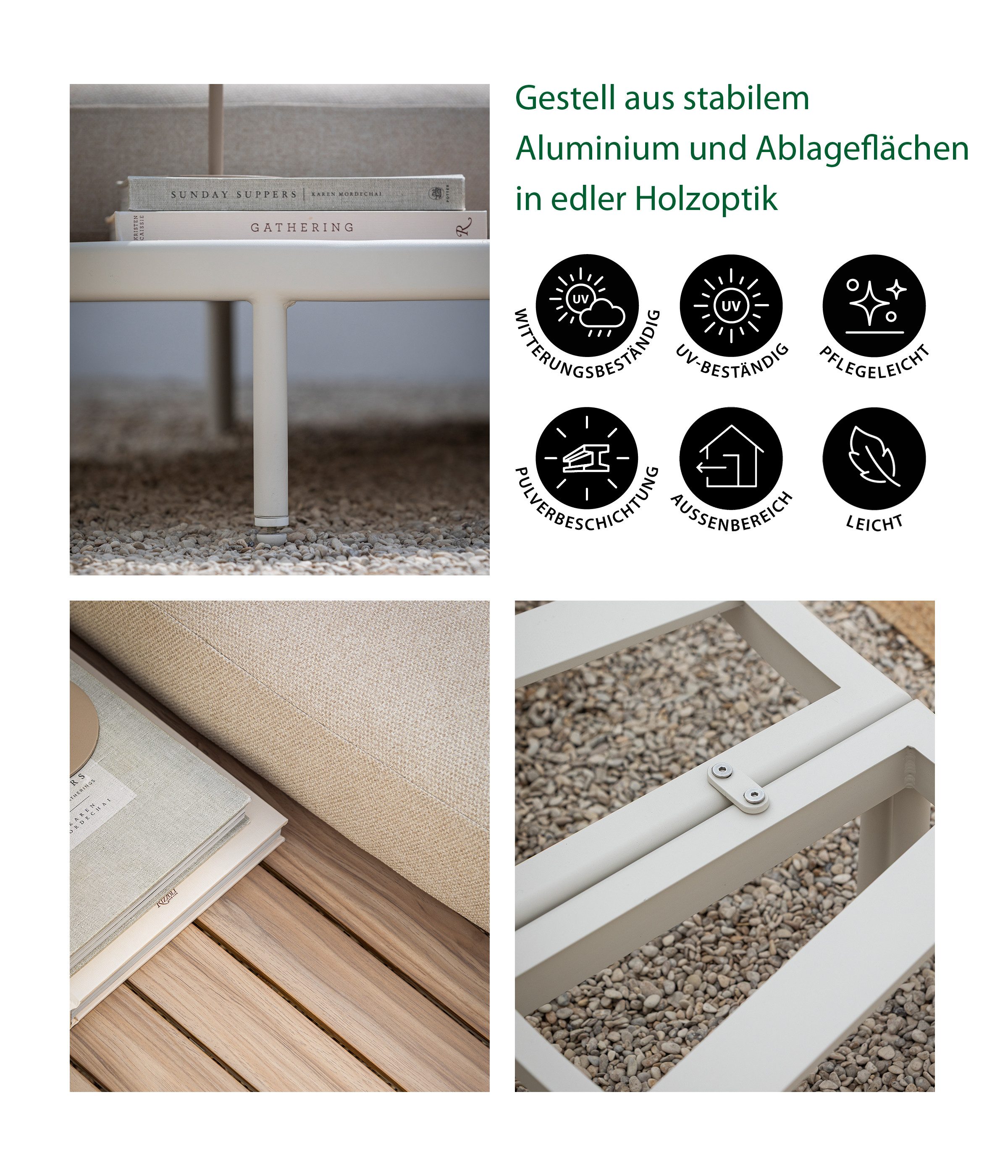 Dehner Gartenlounge-Set Avignon, 5 Sitzplätze, inkl. Tisch, Aluminium / Polyester, beige, moderne Sitzgruppe, Elemente lassen sich auch einzeln nutzen