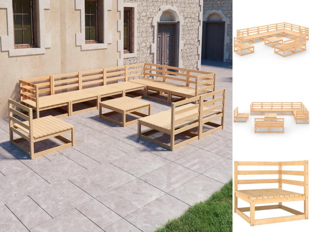 Kiefer Set Sitzgruppe Natur Set Massivholz Holz Garten Garten-Essgruppe Loungem vidaXL 11-tlg Lounge