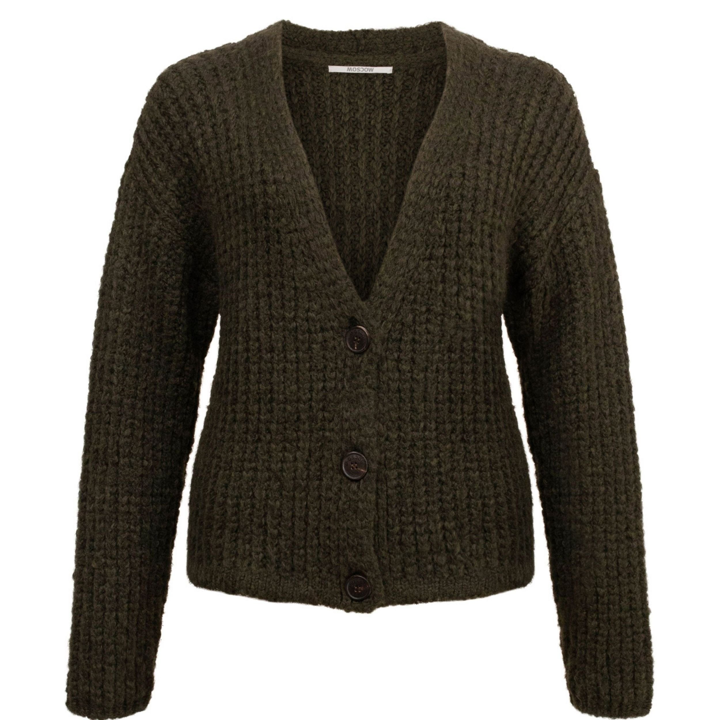 Moscow Design Dunkelgrün (1-tlg) großen Vest Alpakawolle in Sienna Cardigan Knöpfen Cardigan und Grobstrick mit